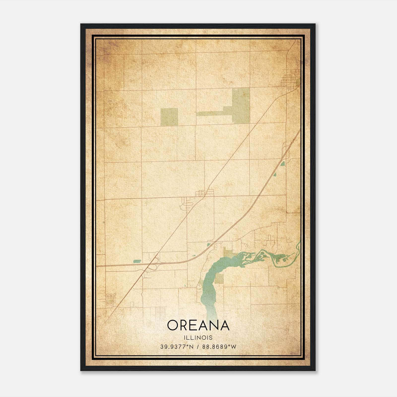 Vintage Oreana Illinois Map Poster, Oreana IL City Road Wall Art Print Vintage Oreana Illinois Map Poster, Oreana IL City Road Wall Art Print