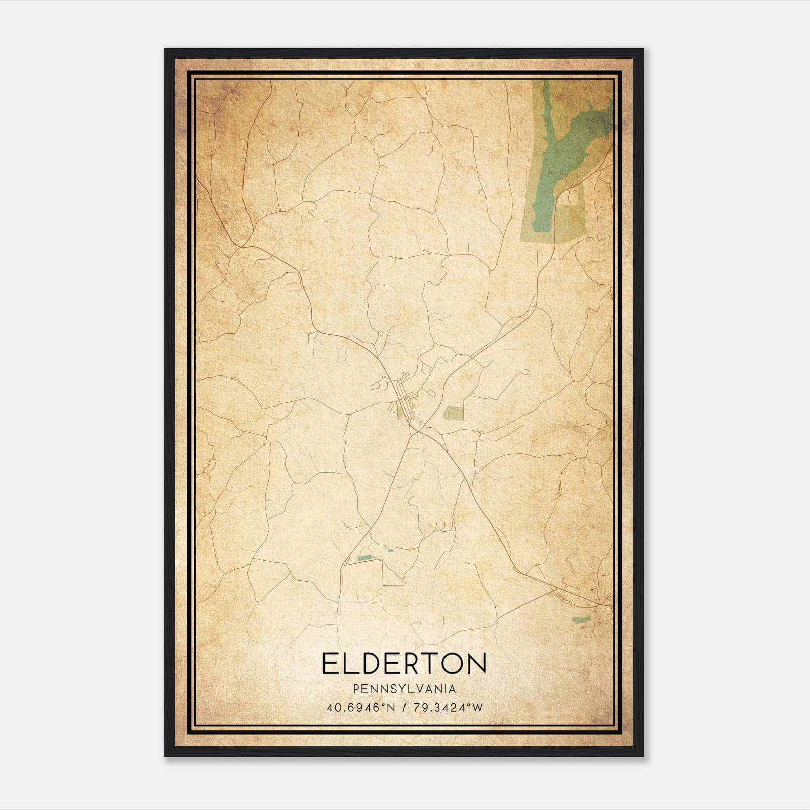 Vintage Elderton Pennsylvania Map Poster, Elderton PA City Road Wall Art Print Vintage Elderton Pennsylvania Map Poster, Elderton PA City Road Wall Art Print