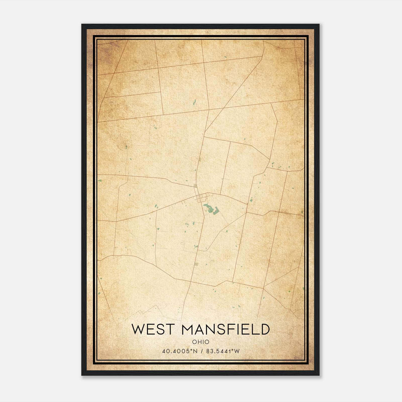 Vintage West Mansfield Ohio Map Poster, West Mansfield OH City Road Wall Art Print Vintage West Mansfield Ohio Map Poster, West Mansfield OH City Road Wall Art Print