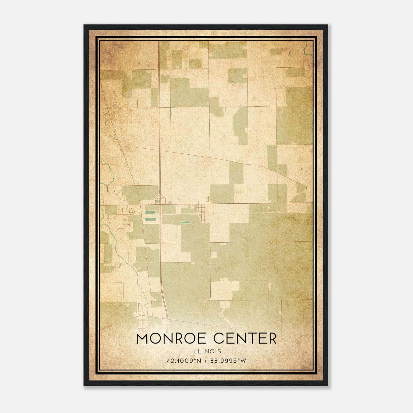Vintage Monroe Center Illinois Map Poster, Monroe Center IL City Road Wall Art Print Vintage Monroe Center Illinois Map Poster, Monroe Center IL City Road Wall Art Print