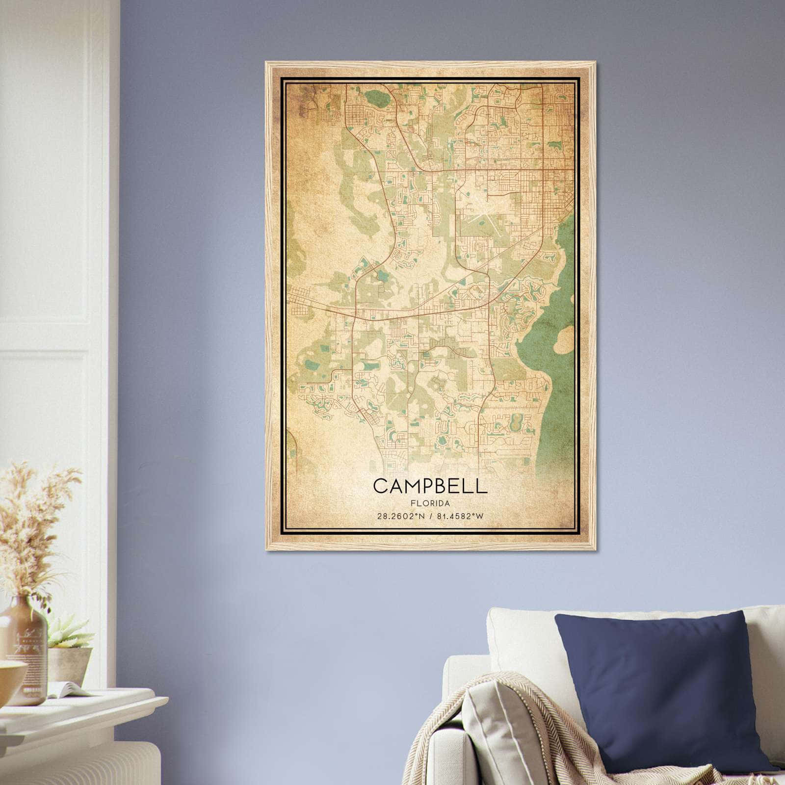 Vintage Campbell Florida Map Poster, Campbell FL City Road Wall Art Print