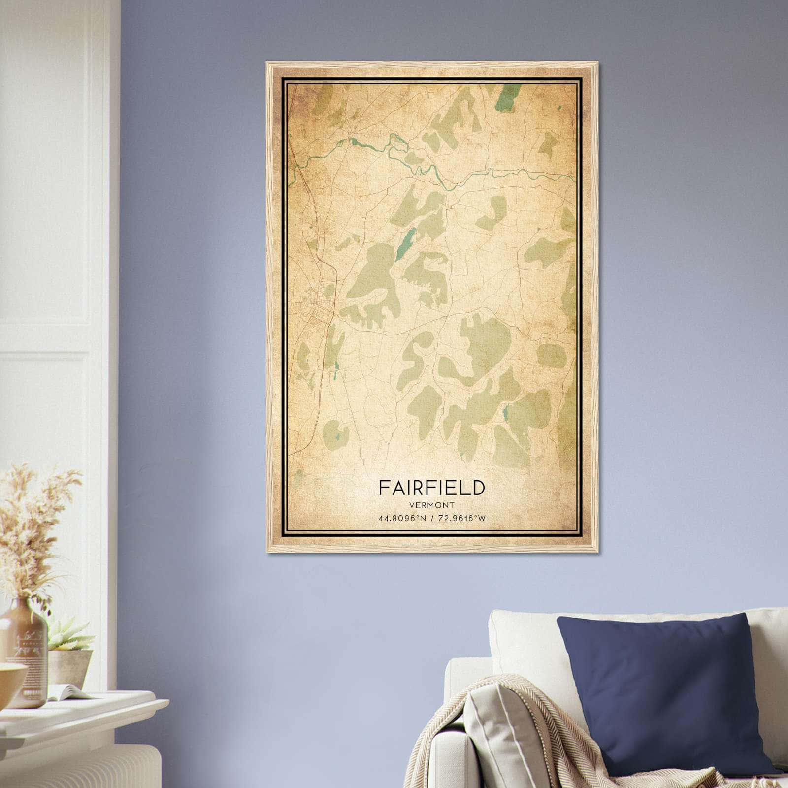 Vintage Fairfield Vermont Map Poster, Fairfield VT City Road Wall Art Print