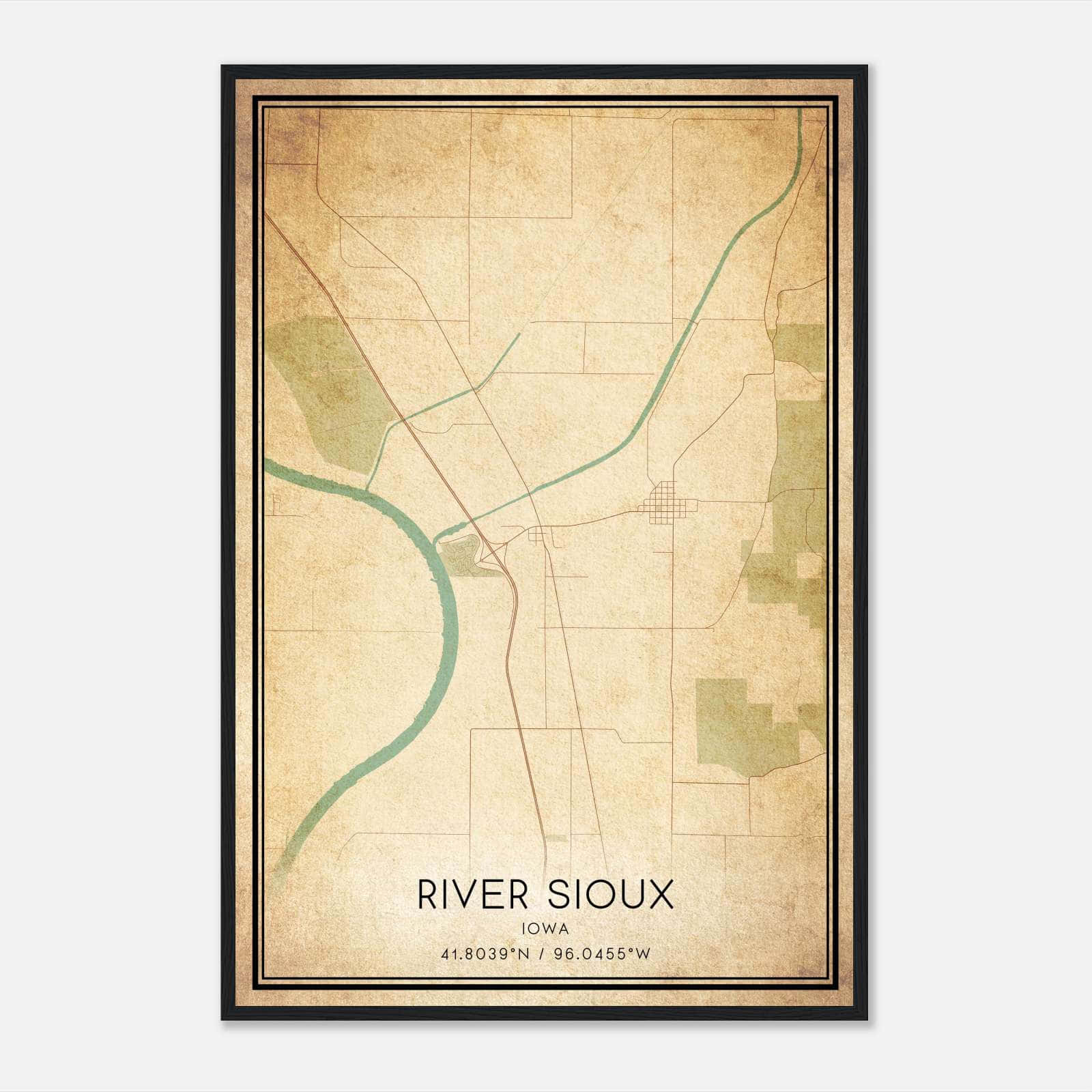 Vintage River Sioux Iowa Map Poster, River Sioux IA City Road Wall Art Print Vintage River Sioux Iowa Map Poster, River Sioux IA City Road Wall Art Print