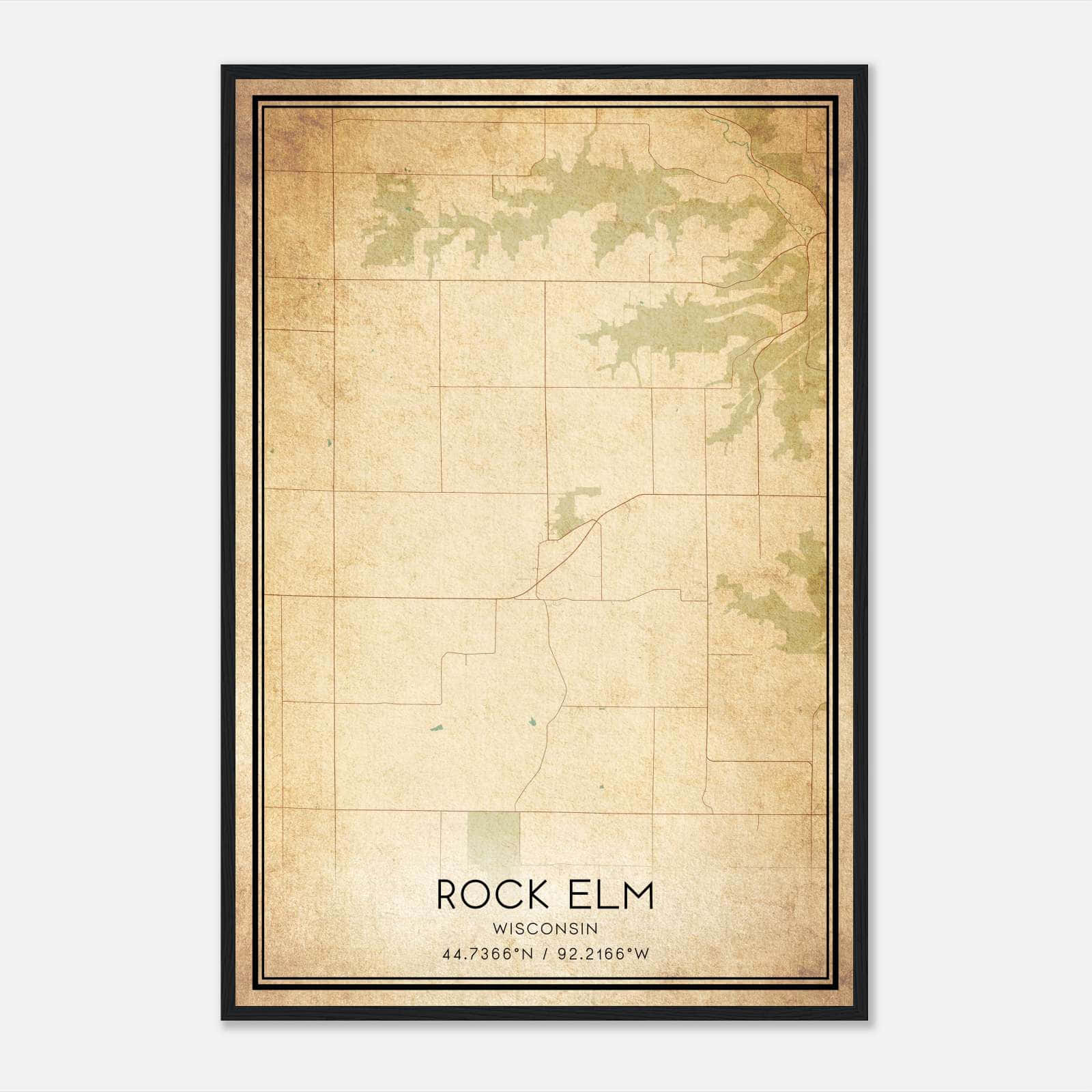 Vintage Rock Elm Wisconsin Map Poster, Rock Elm WI City Road Wall Art Print Vintage Rock Elm Wisconsin Map Poster, Rock Elm WI City Road Wall Art Print