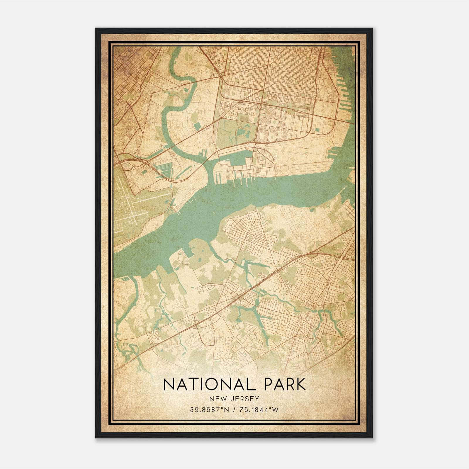 Vintage National Park New Jersey Map Poster, National Park NJ City Road Wall Art Print Vintage National Park New Jersey Map Poster, National Park NJ City Road Wall Art Print
