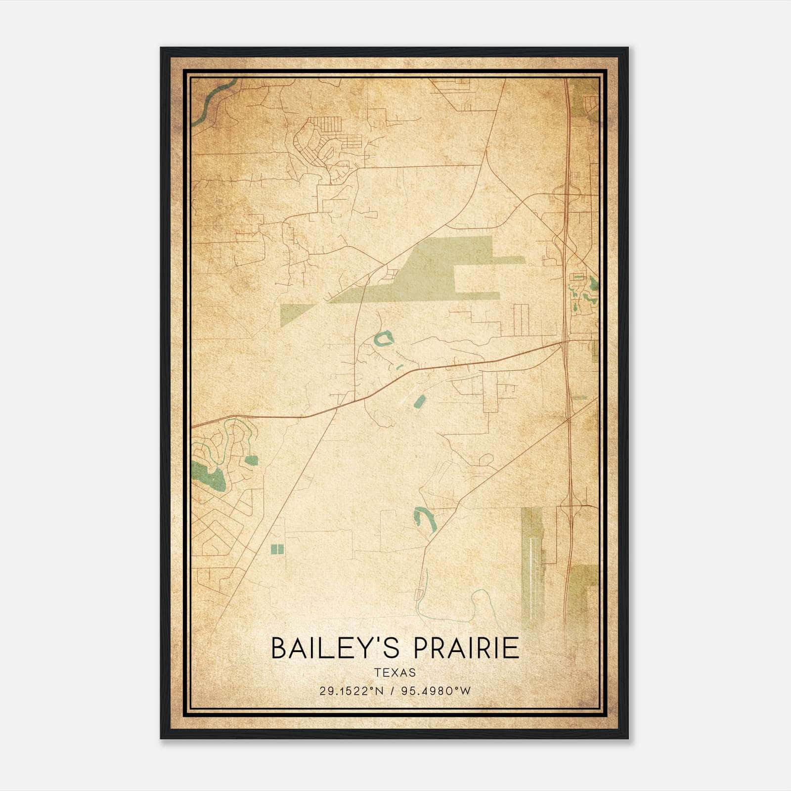 Vintage Bailey’s Prairie Texas Map Poster, Bailey’s Prairie TX City Road Wall Art Print Vintage Bailey’s Prairie Texas Map Poster, Bailey’s Prairie TX City Road Wall Art Print