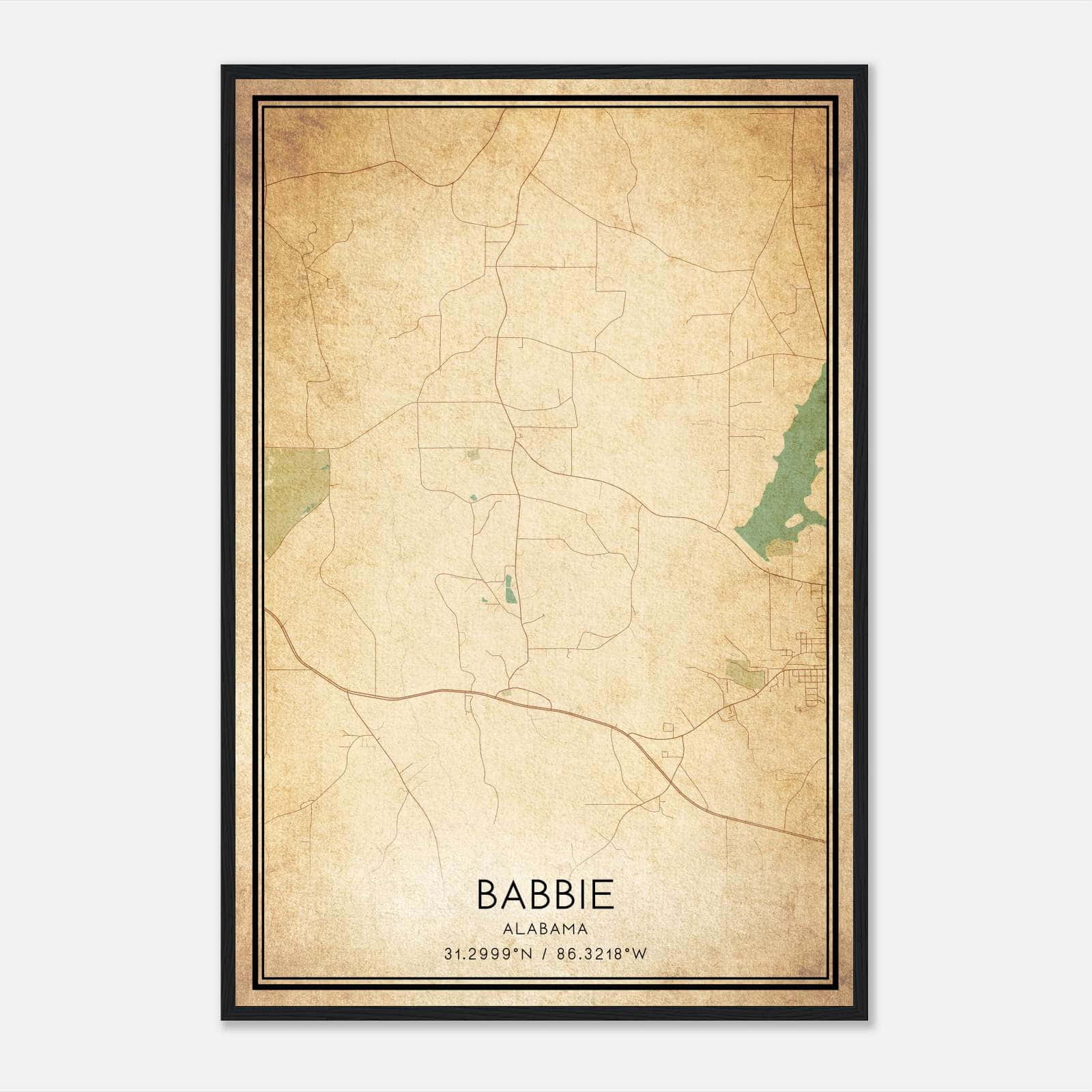 Vintage Babbie Alabama Map Poster, Babbie AL City Road Wall Art Print Vintage Babbie Alabama Map Poster, Babbie AL City Road Wall Art Print