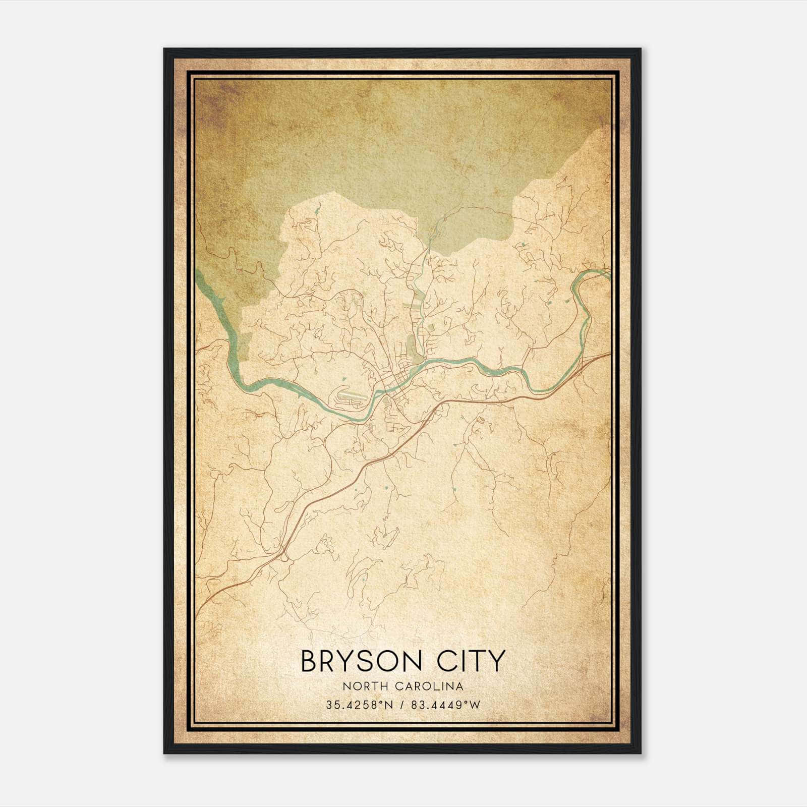 Vintage Bryson City North Carolina Map Poster, Bryson City NC City Road Wall Art Print Vintage Bryson City North Carolina Map Poster, Bryson City NC City Road Wall Art Print