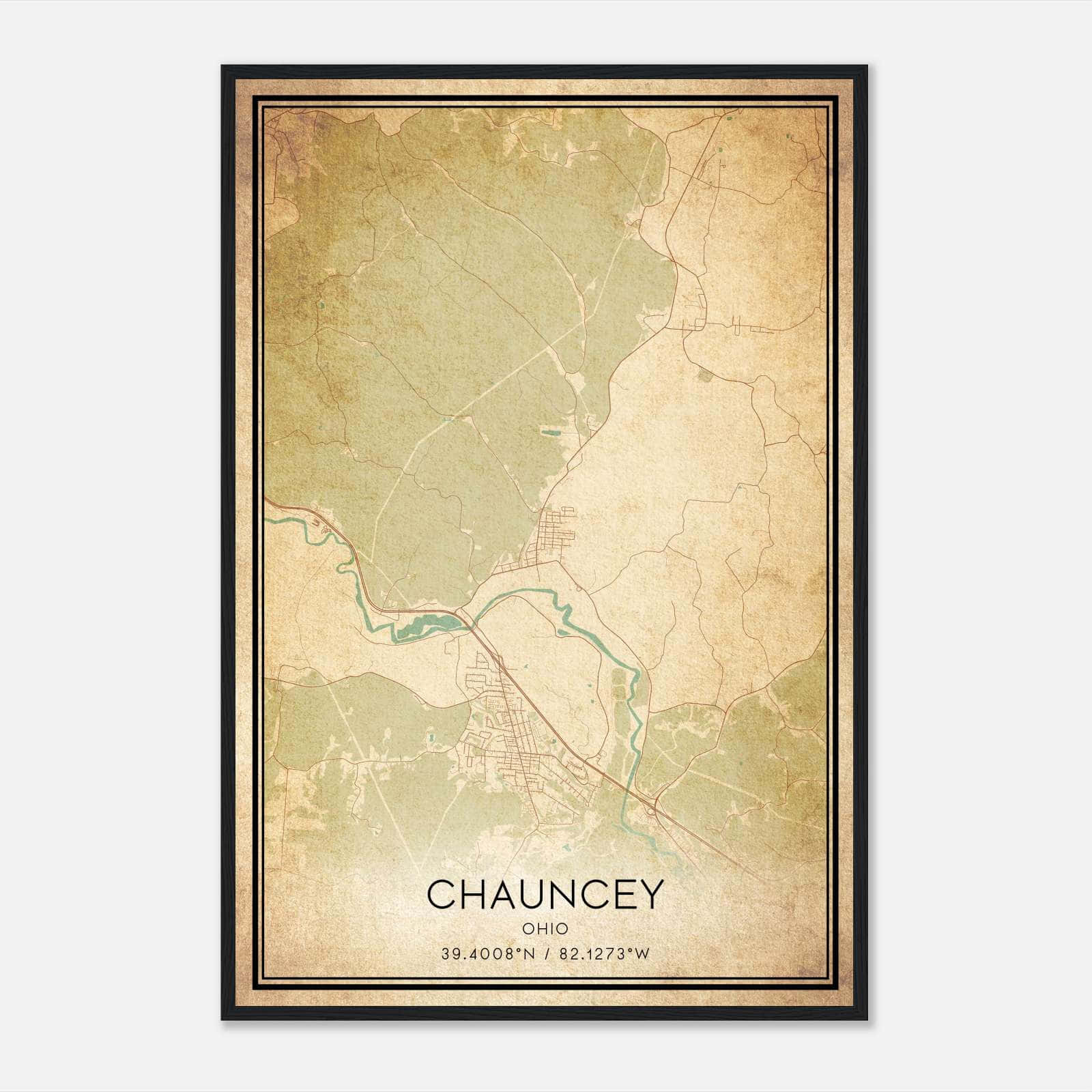 Vintage Chauncey Ohio Map Poster, Chauncey OH City Road Wall Art Print Vintage Chauncey Ohio Map Poster, Chauncey OH City Road Wall Art Print