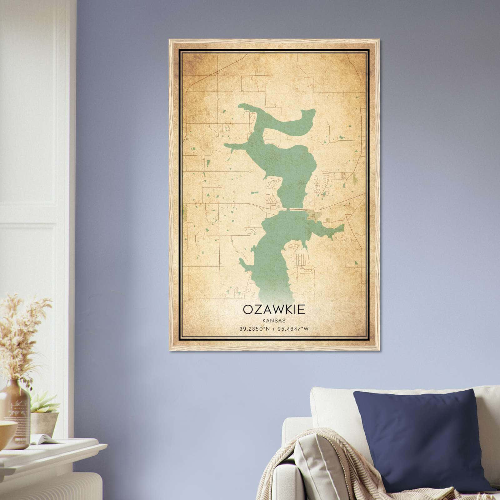 Vintage Ozawkie Kansas Map Poster, Ozawkie KS City Road Wall Art Print