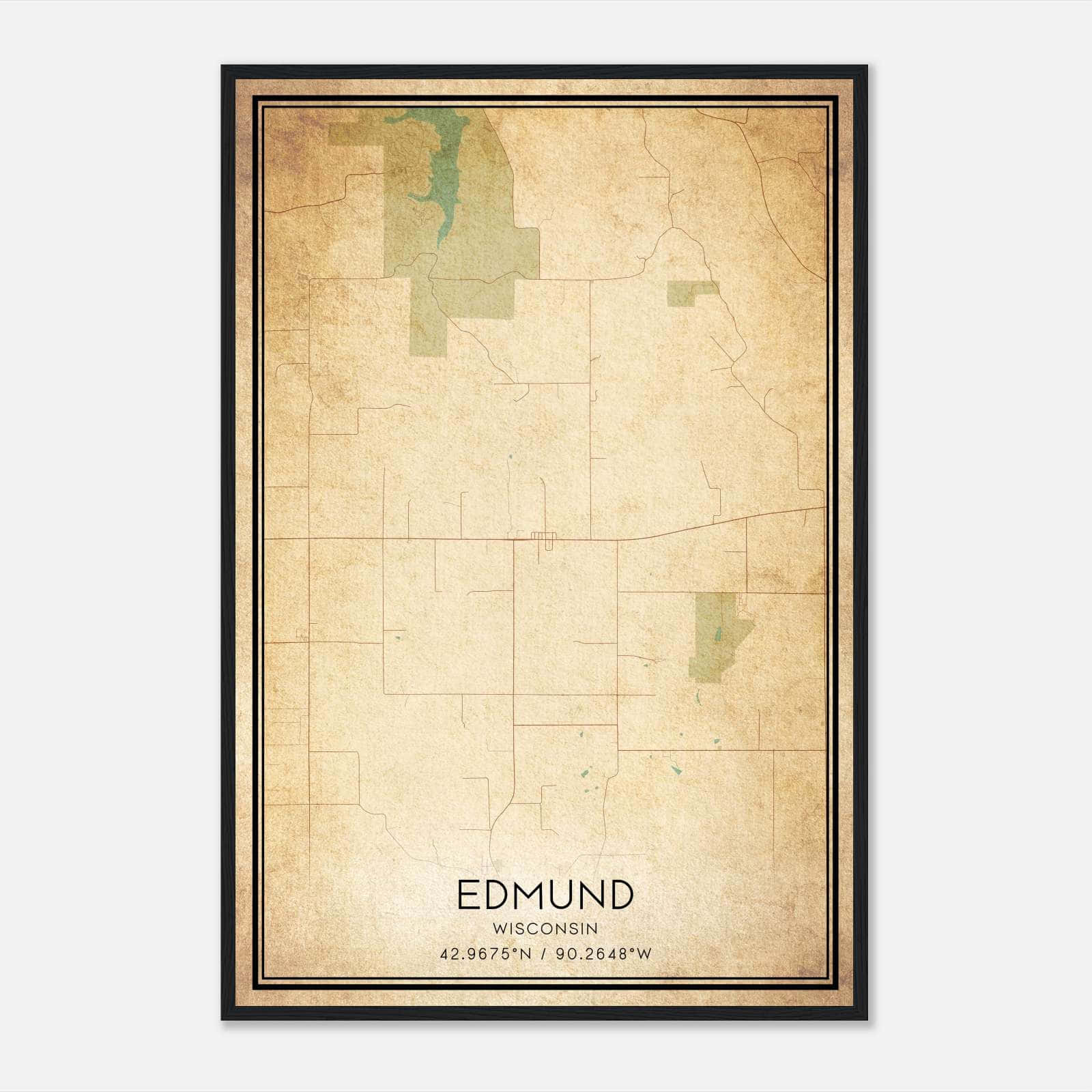 Vintage Edmund Wisconsin Map Poster, Edmund WI City Road Wall Art Print Vintage Edmund Wisconsin Map Poster, Edmund WI City Road Wall Art Print