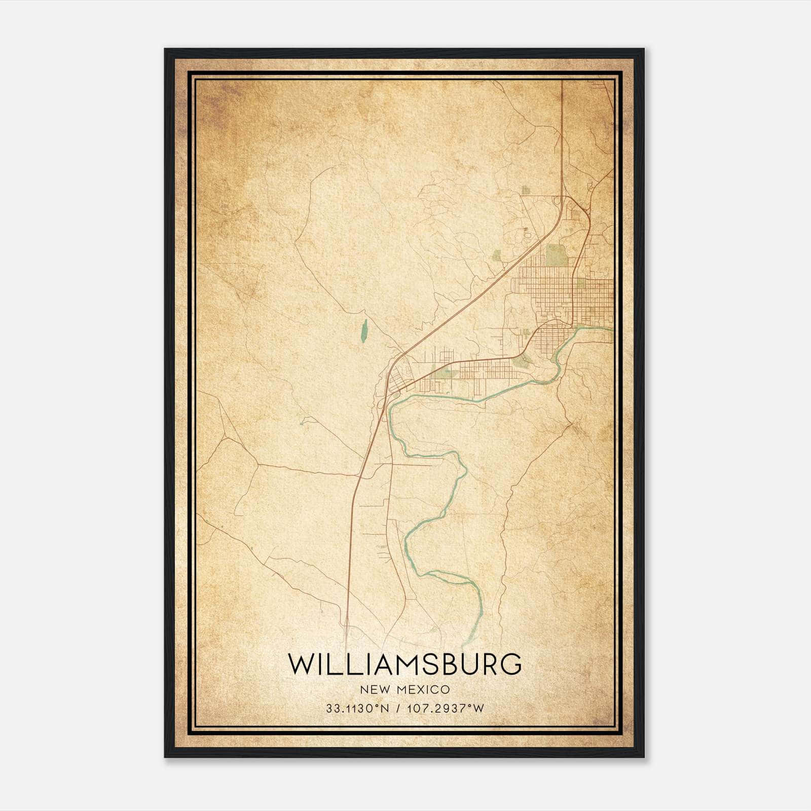 Vintage Williamsburg New Mexico Map Poster, Williamsburg NM City Road Wall Art Print Vintage Williamsburg New Mexico Map Poster, Williamsburg NM City Road Wall Art Print
