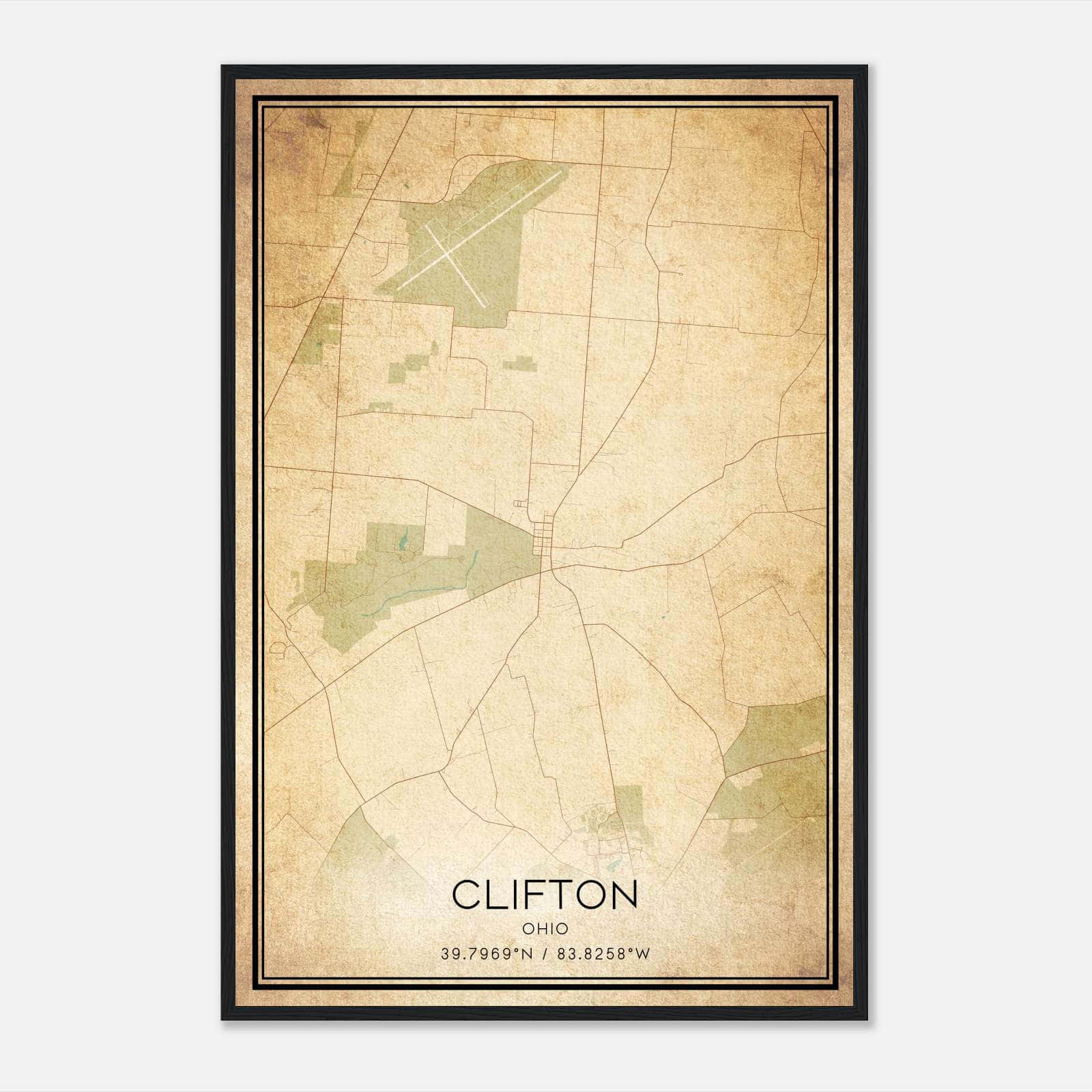 Vintage Clifton Ohio Map Poster, Clifton OH City Road Wall Art Print Vintage Clifton Ohio Map Poster, Clifton OH City Road Wall Art Print