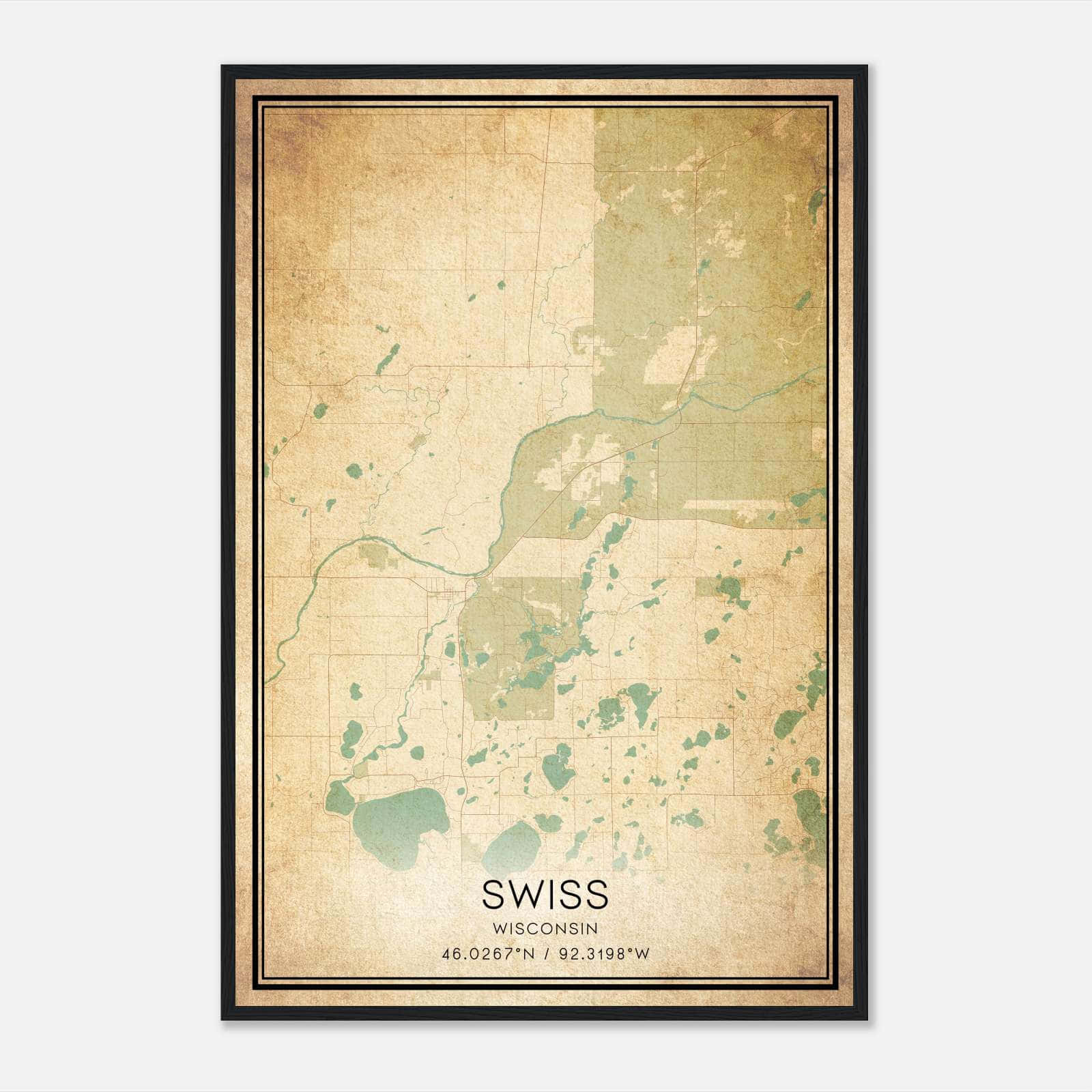 Vintage Swiss Wisconsin Map Poster, Swiss WI City Road Wall Art Print Vintage Swiss Wisconsin Map Poster, Swiss WI City Road Wall Art Print