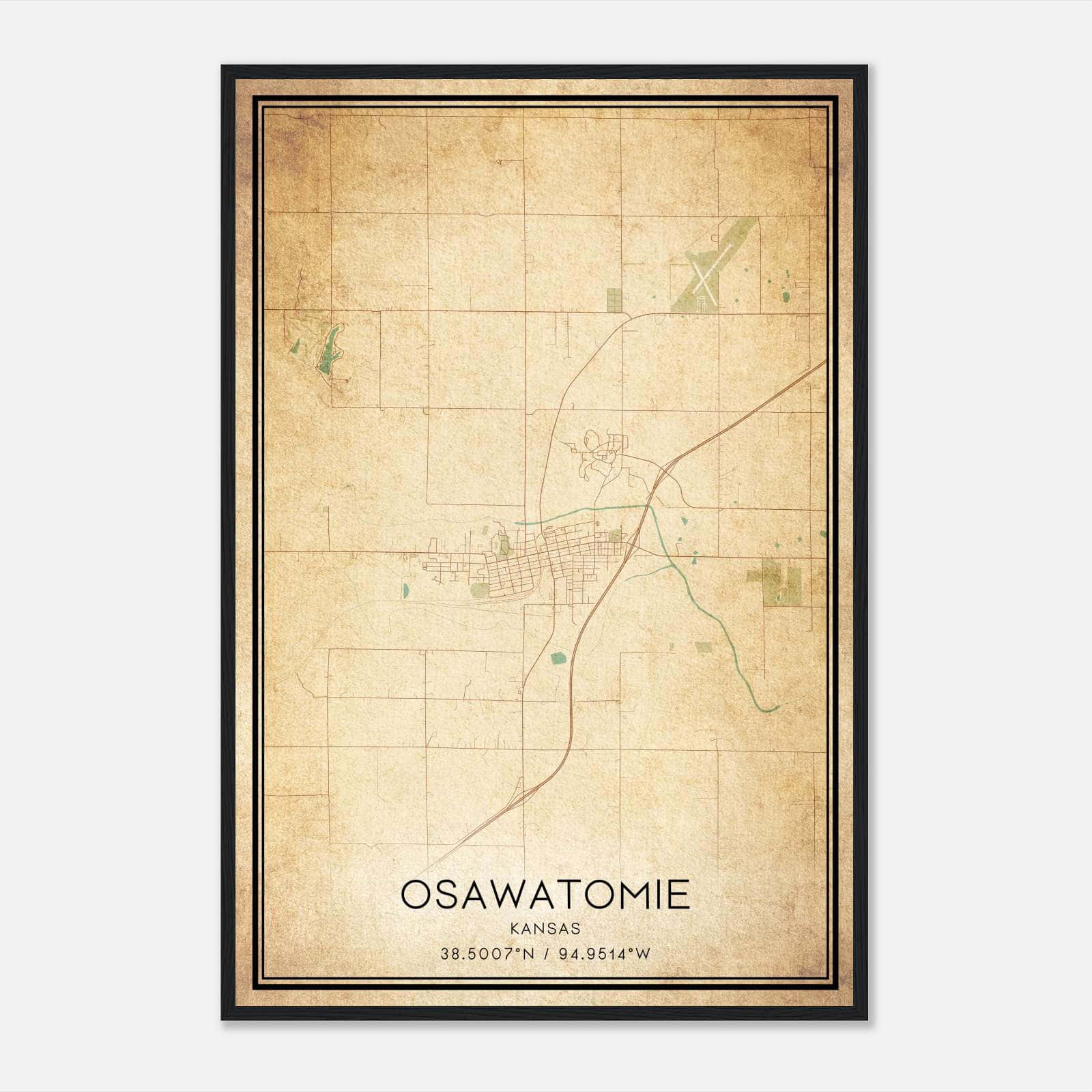 Vintage Osawatomie Kansas Map Poster, Osawatomie KS City Road Wall Art Print Vintage Osawatomie Kansas Map Poster, Osawatomie KS City Road Wall Art Print