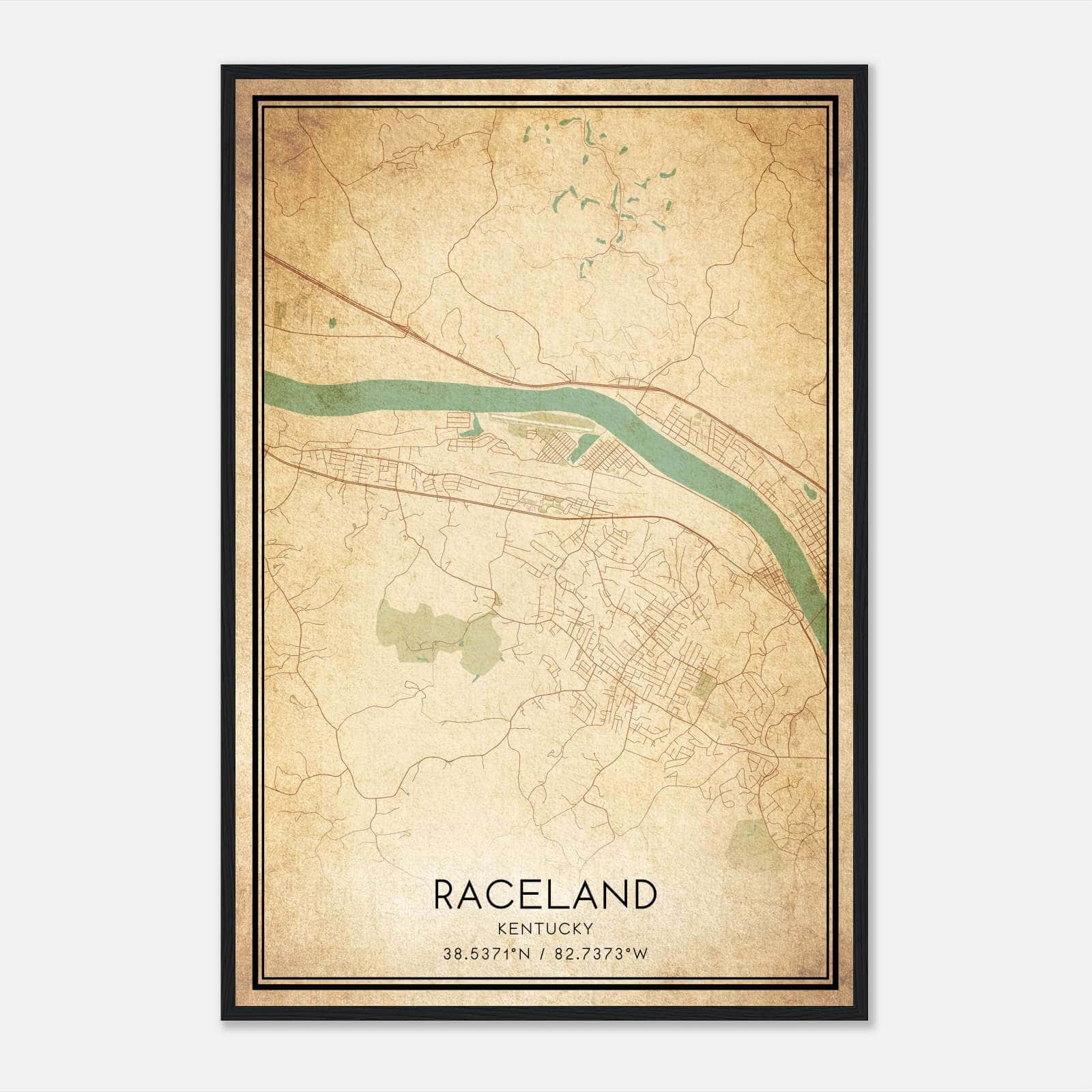 Vintage Raceland Kentucky Map Poster, Raceland KY City Road Wall Art Print Vintage Raceland Kentucky Map Poster, Raceland KY City Road Wall Art Print