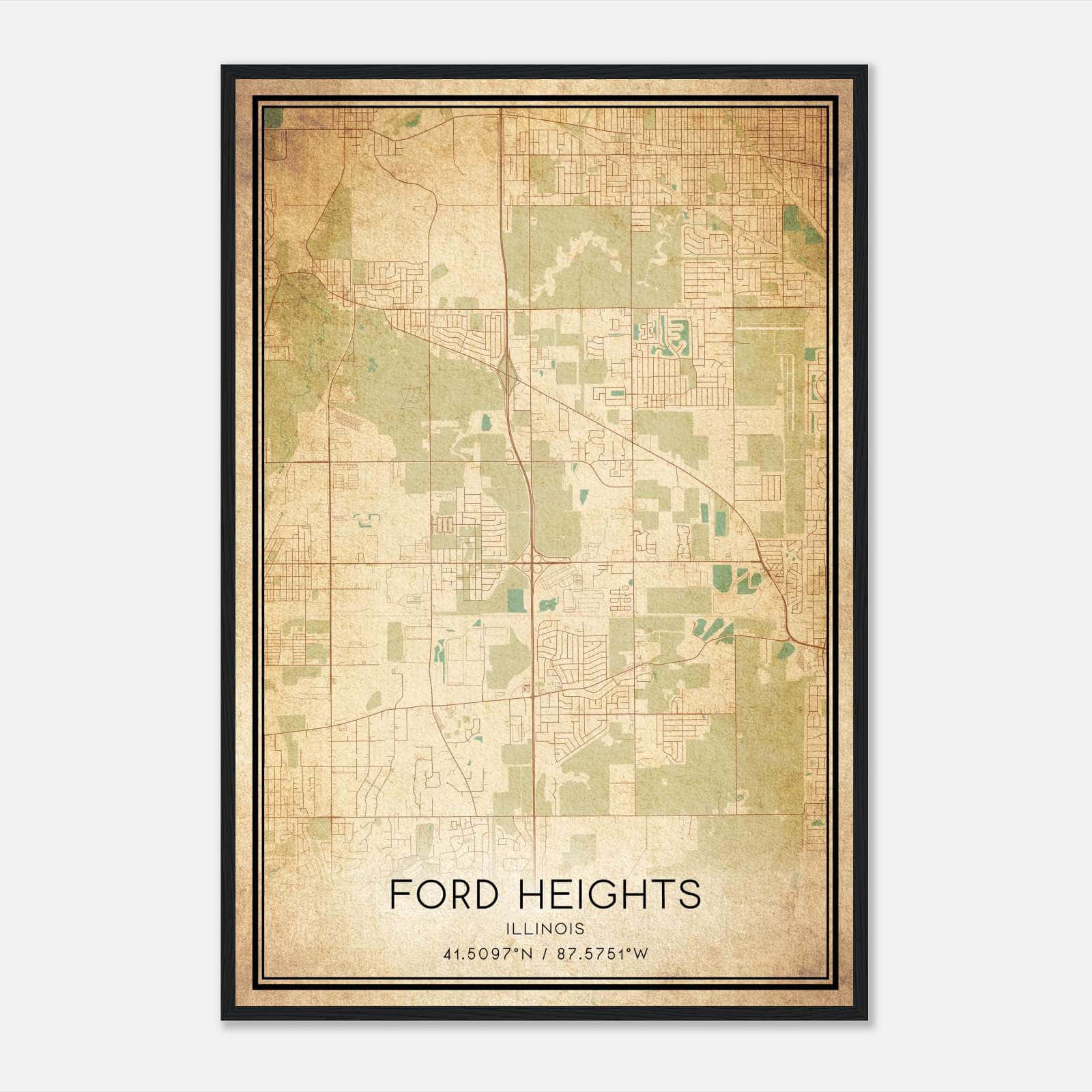 Vintage Ford Heights Illinois Map Poster, Ford Heights IL City Road Wall Art Print Vintage Ford Heights Illinois Map Poster, Ford Heights IL City Road Wall Art Print