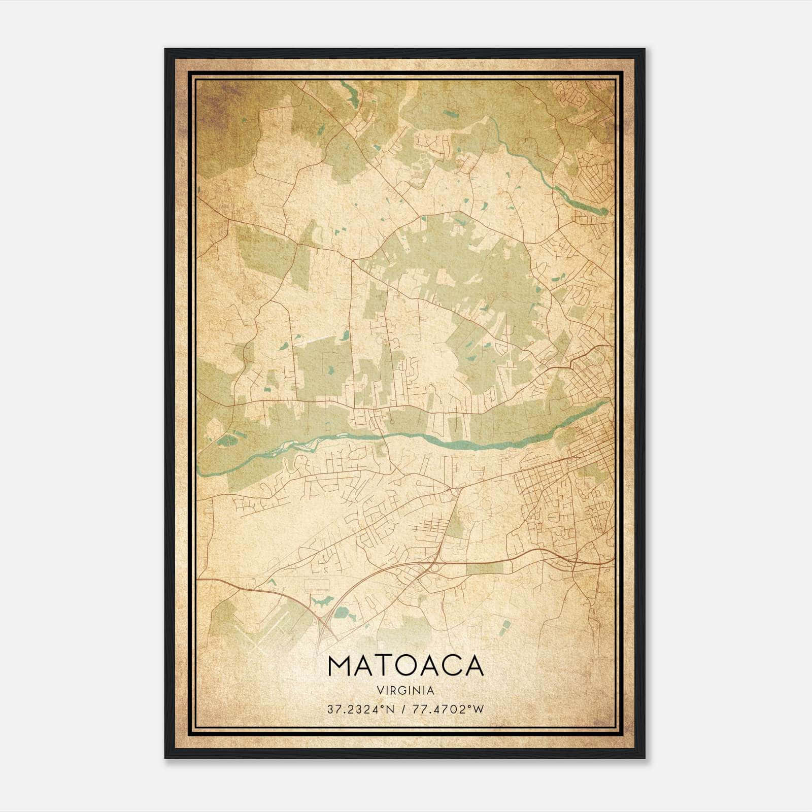 Vintage Matoaca Virginia Map Poster, Matoaca VA City Road Wall Art Print Vintage Matoaca Virginia Map Poster, Matoaca VA City Road Wall Art Print