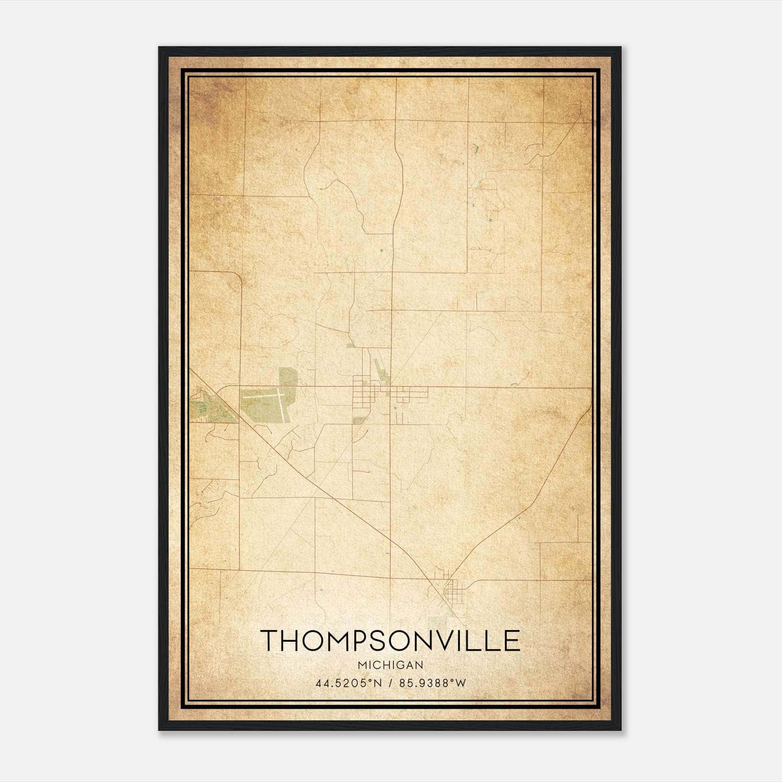 Vintage Thompsonville Michigan Map Poster, Thompsonville MI City Road Wall Art Print Vintage Thompsonville Michigan Map Poster, Thompsonville MI City Road Wall Art Print