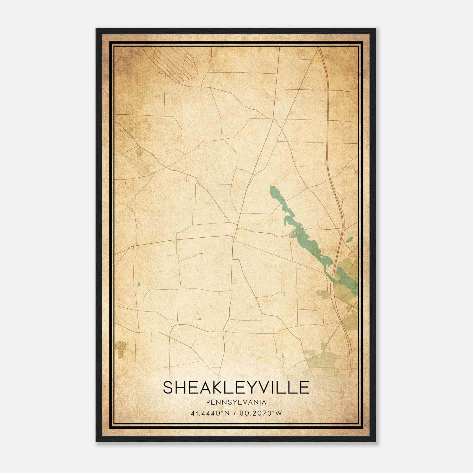 Vintage Sheakleyville Pennsylvania Map Poster, Sheakleyville PA City Road Wall Art Print Vintage Sheakleyville Pennsylvania Map Poster, Sheakleyville PA City Road Wall Art Print