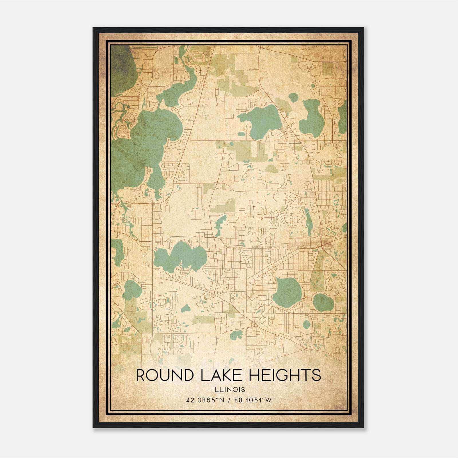 Vintage Round Lake Heights Illinois Map Poster, Round Lake Heights IL City Road Wall Art Print Vintage Round Lake Heights Illinois Map Poster, Round Lake Heights IL City Road Wall Art Print