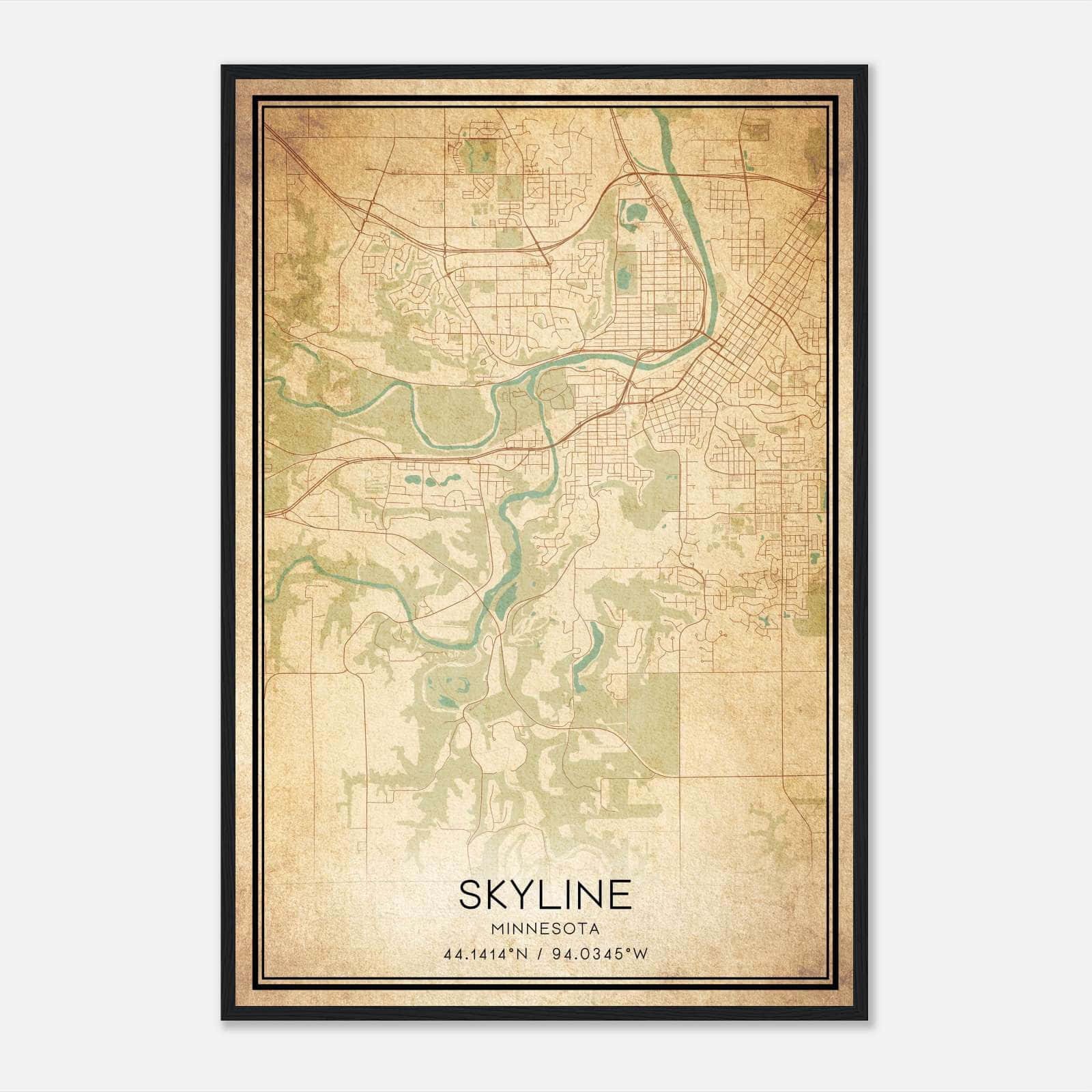 Vintage Skyline Minnesota Map Poster, Skyline MN City Road Wall Art Print Vintage Skyline Minnesota Map Poster, Skyline MN City Road Wall Art Print