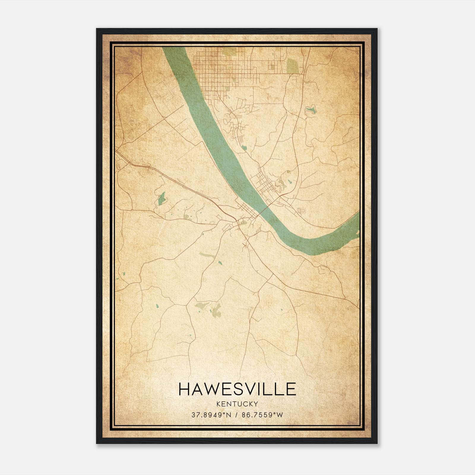 Vintage Hawesville Kentucky Map Poster, Hawesville KY City Road Wall Art Print Vintage Hawesville Kentucky Map Poster, Hawesville KY City Road Wall Art Print