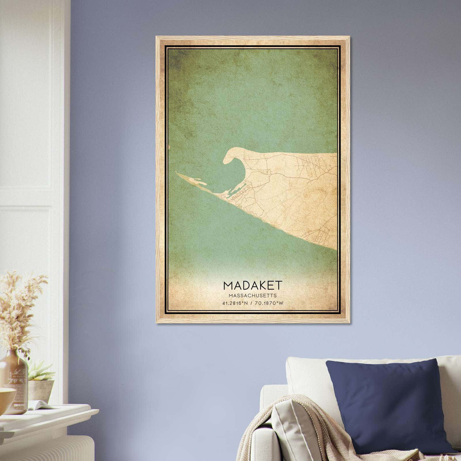 Vintage Madaket Massachusetts Map Poster, Madaket MA City Road Wall Art Print