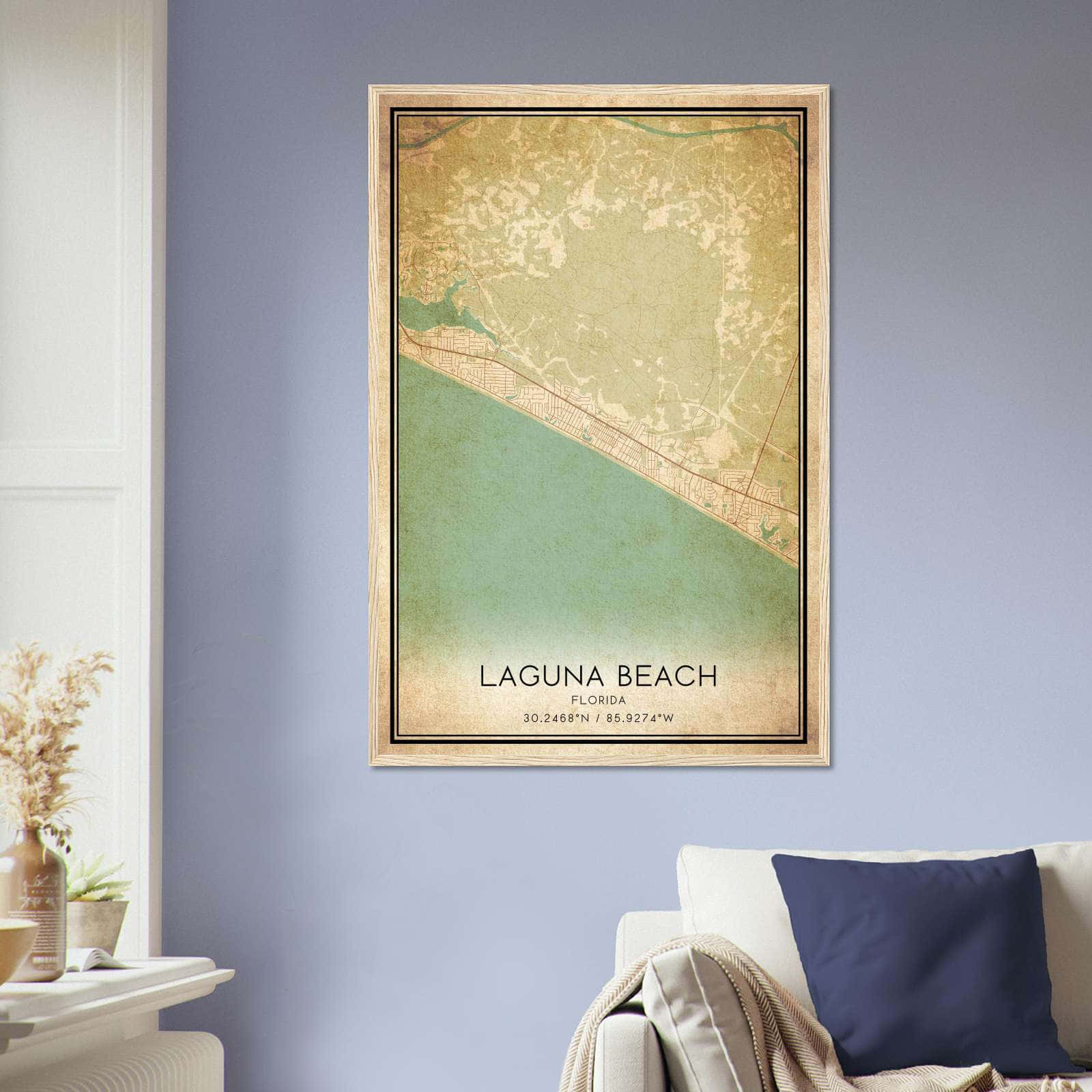 Vintage Laguna Beach Florida Map Poster, Laguna Beach FL City Road Wall Art Print