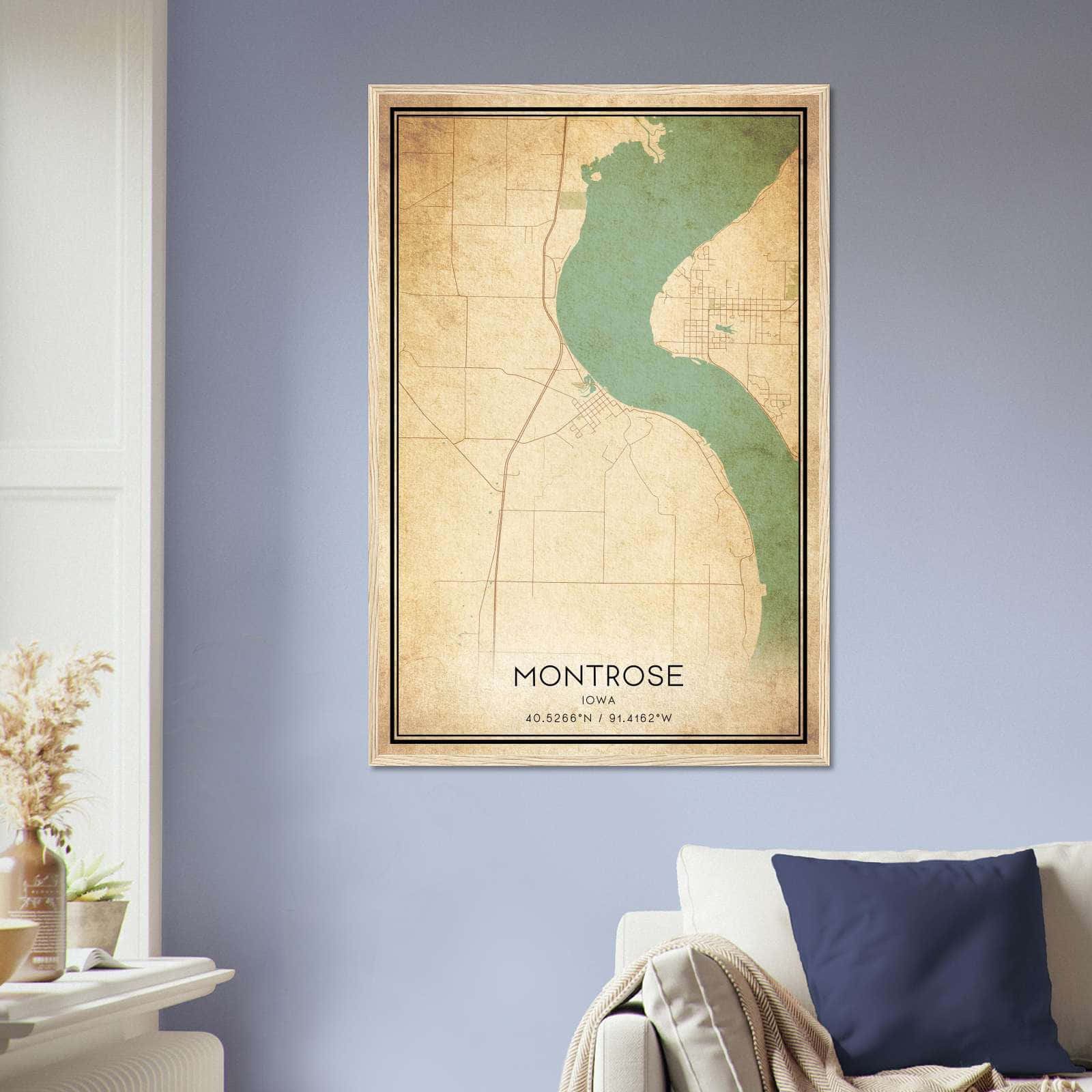 Vintage Montrose Iowa Map Poster, Montrose IA City Road Wall Art Print