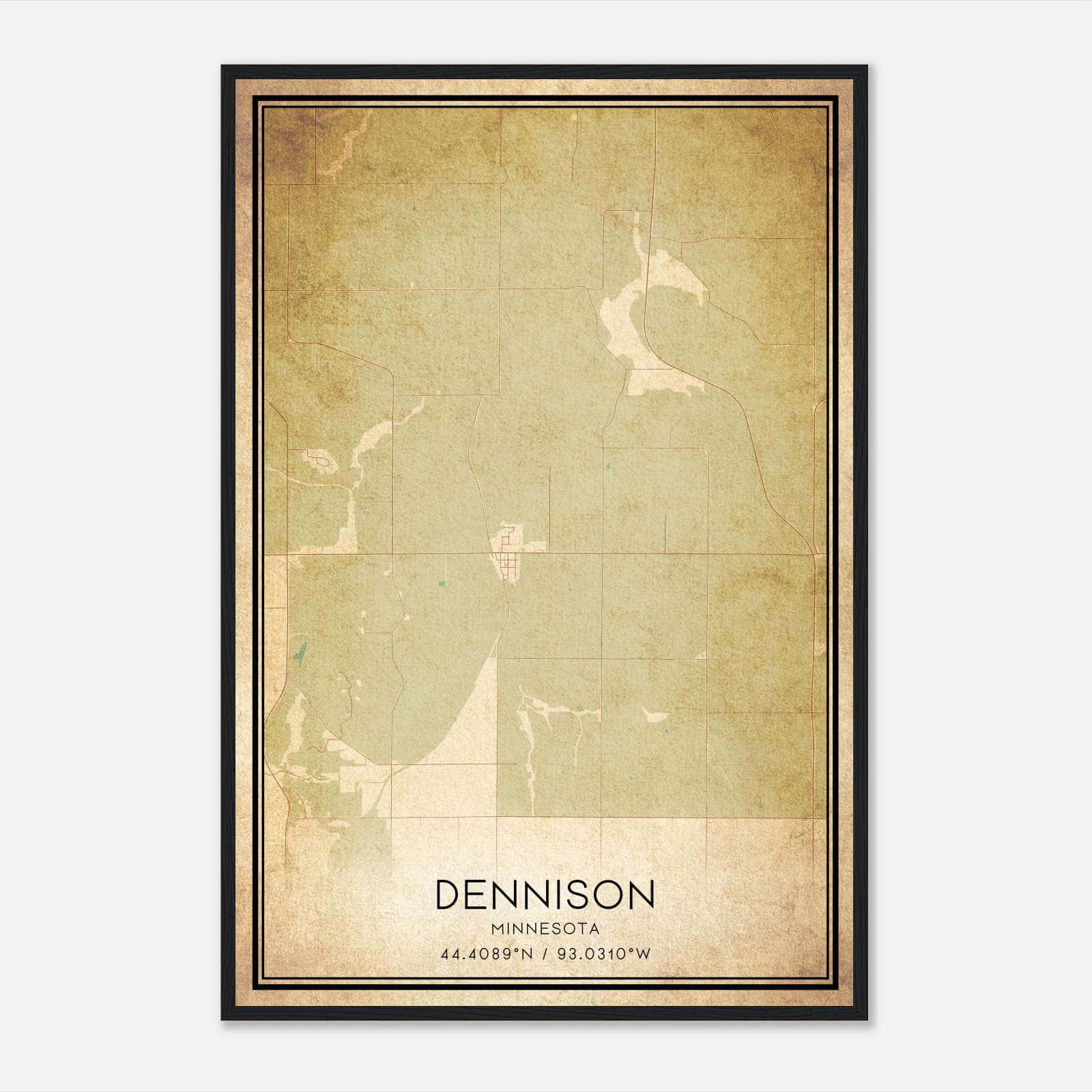 Vintage Dennison Minnesota Map Poster, Dennison MN City Road Wall Art Print Vintage Dennison Minnesota Map Poster, Dennison MN City Road Wall Art Print
