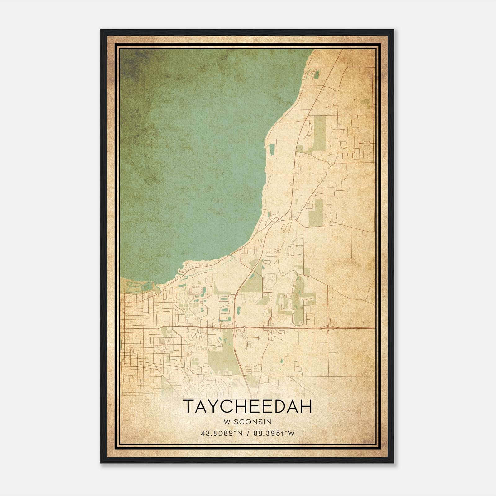 Vintage Taycheedah Wisconsin Map Poster, Taycheedah WI City Road Wall Art Print Vintage Taycheedah Wisconsin Map Poster, Taycheedah WI City Road Wall Art Print