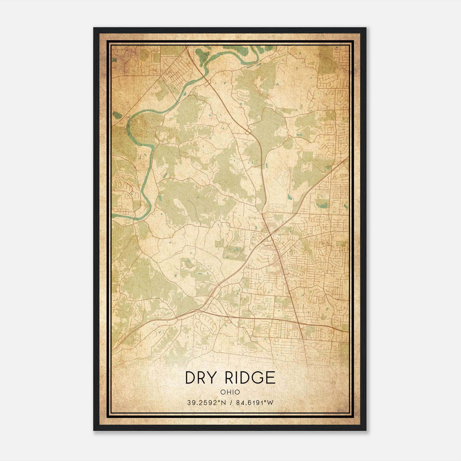Vintage Dry Ridge Ohio Map Poster, Dry Ridge OH City Road Wall Art Print Vintage Dry Ridge Ohio Map Poster, Dry Ridge OH City Road Wall Art Print