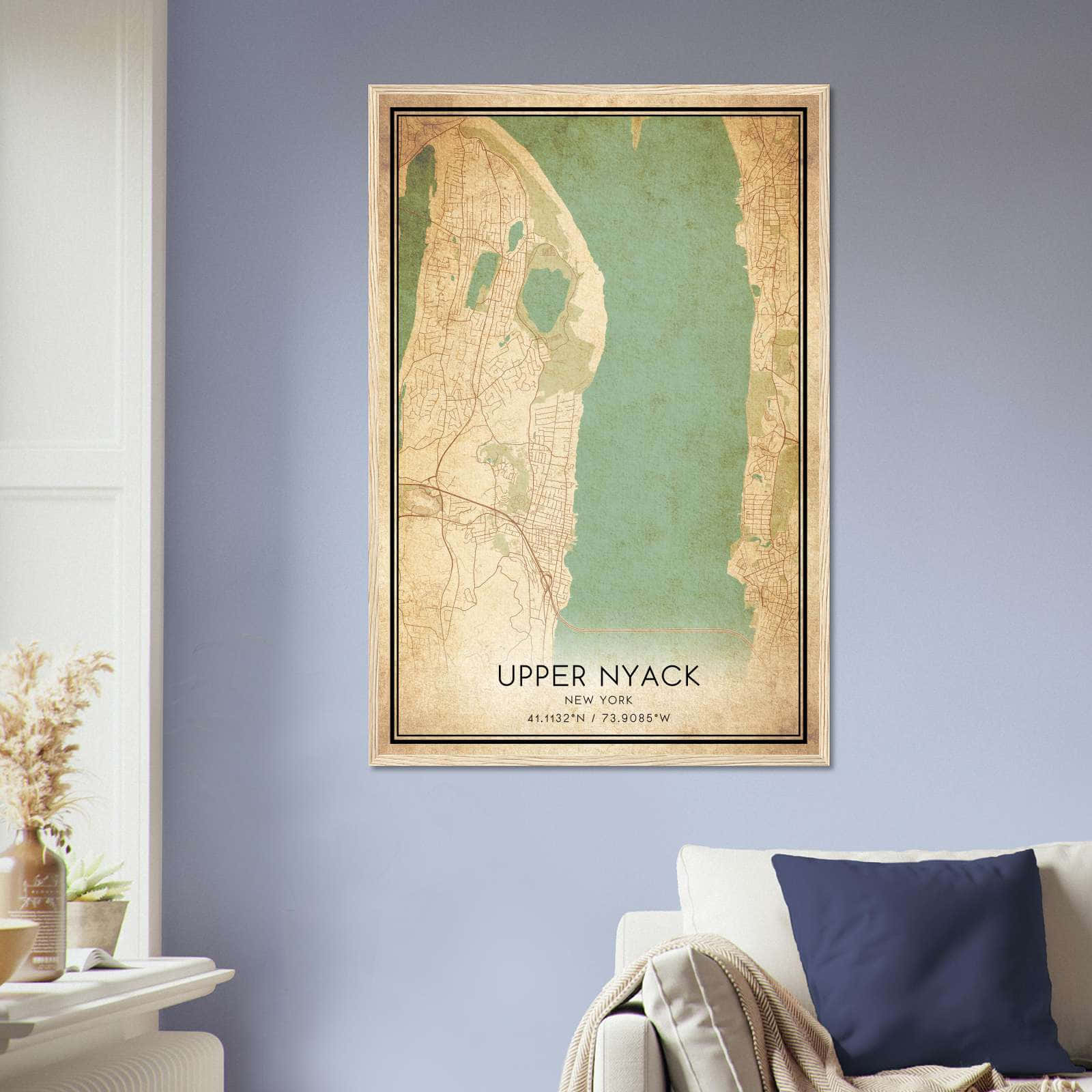 Vintage Upper Nyack New York Map Poster, Upper Nyack NY City Road Wall Art Print