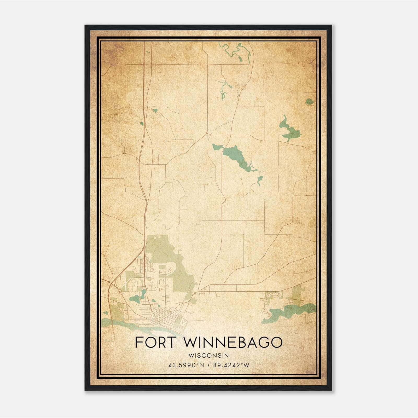 Vintage Fort Winnebago Wisconsin Map Poster, Fort Winnebago WI City Road Wall Art Print Vintage Fort Winnebago Wisconsin Map Poster, Fort Winnebago WI City Road Wall Art Print