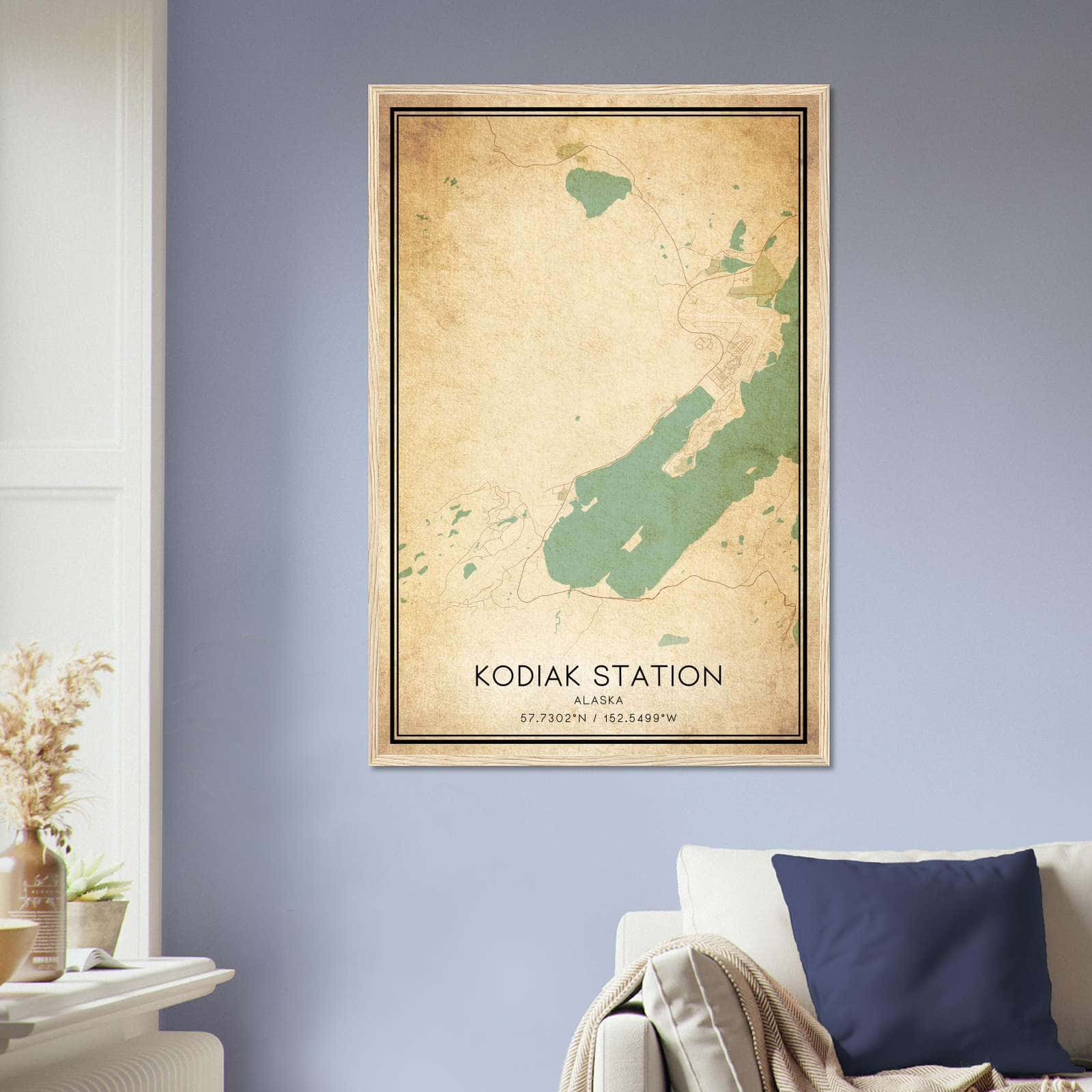 Vintage Kodiak Station Alaska Map Poster, Kodiak Station AK City Road Wall Art Print
