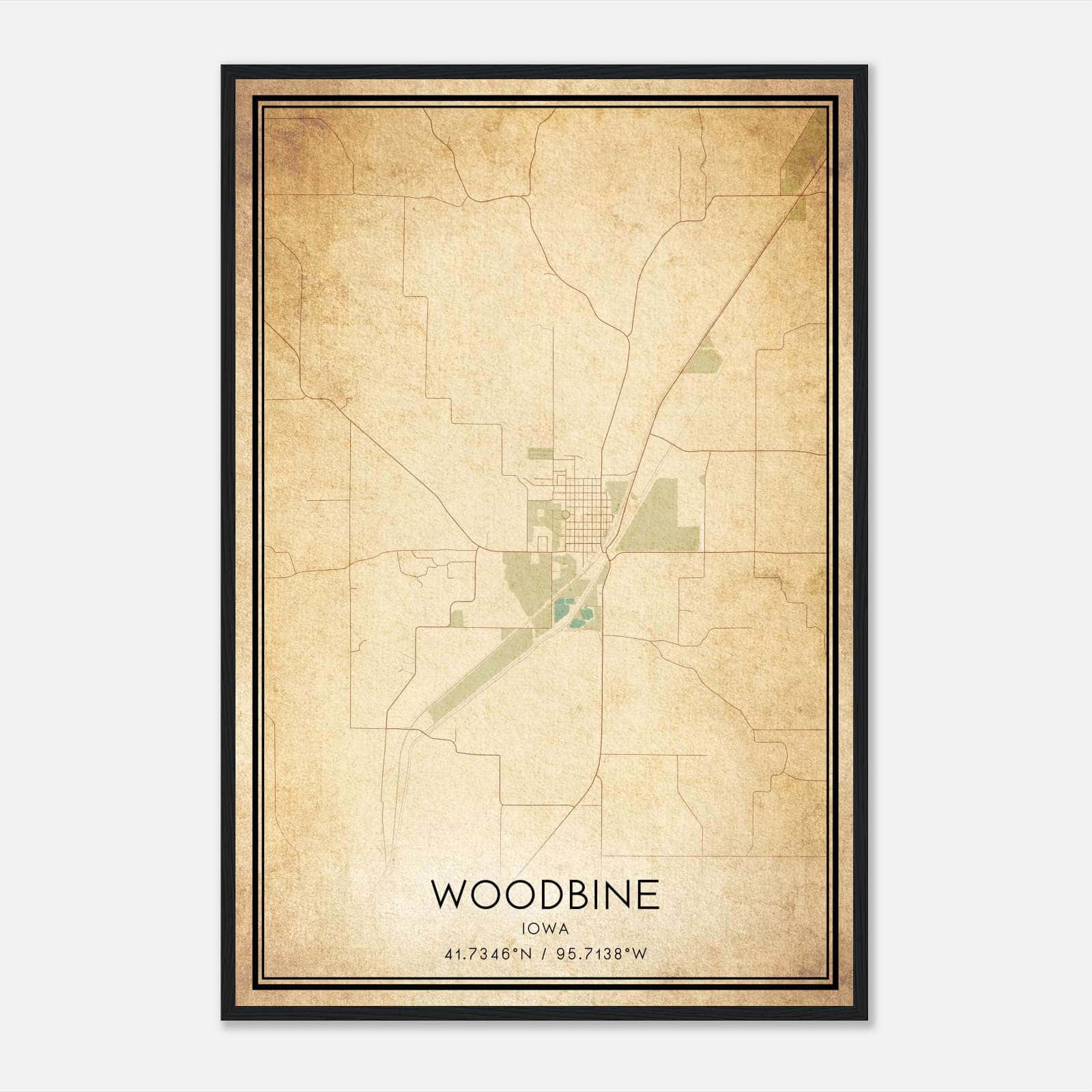 Vintage Woodbine Iowa Map Poster, Woodbine IA City Road Wall Art Print Vintage Woodbine Iowa Map Poster, Woodbine IA City Road Wall Art Print