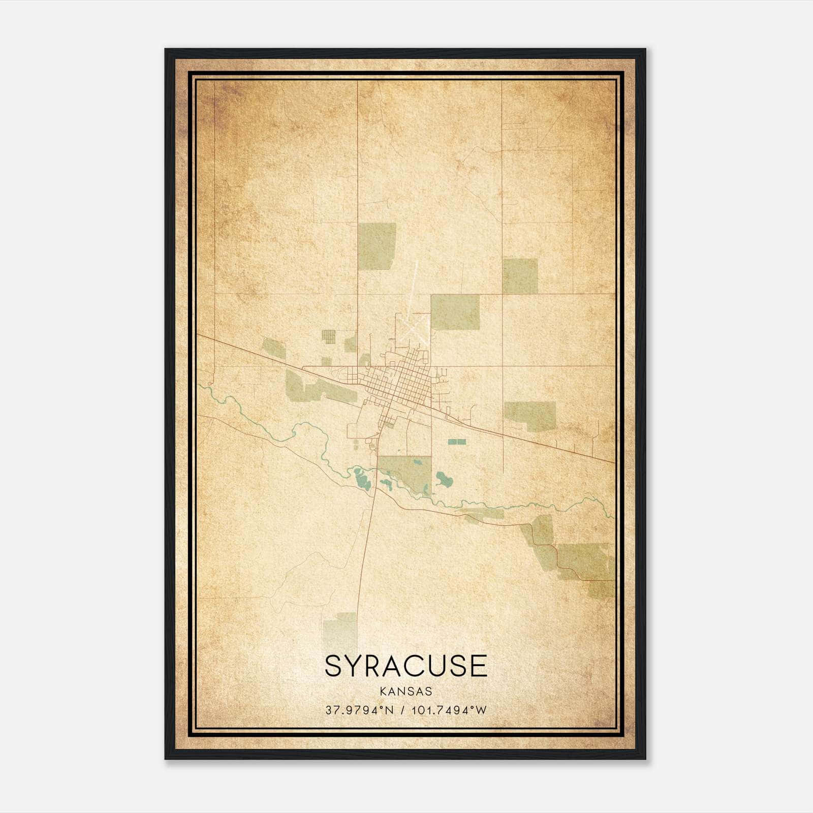 Vintage Syracuse Kansas Map Poster, Syracuse KS City Road Wall Art Print Vintage Syracuse Kansas Map Poster, Syracuse KS City Road Wall Art Print