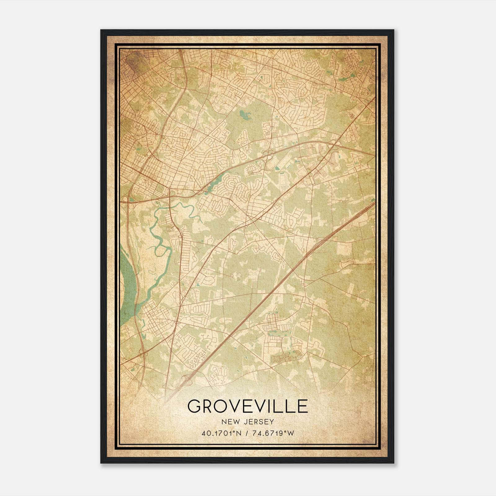 Vintage Groveville New Jersey Map Poster, Groveville NJ City Road Wall Art Print Vintage Groveville New Jersey Map Poster, Groveville NJ City Road Wall Art Print