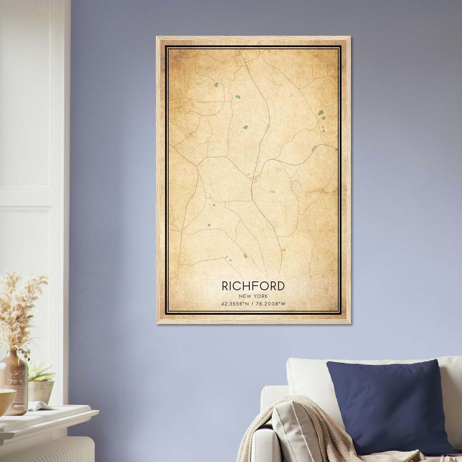 Vintage Richford New York Map Poster, Richford NY City Road Wall Art Print