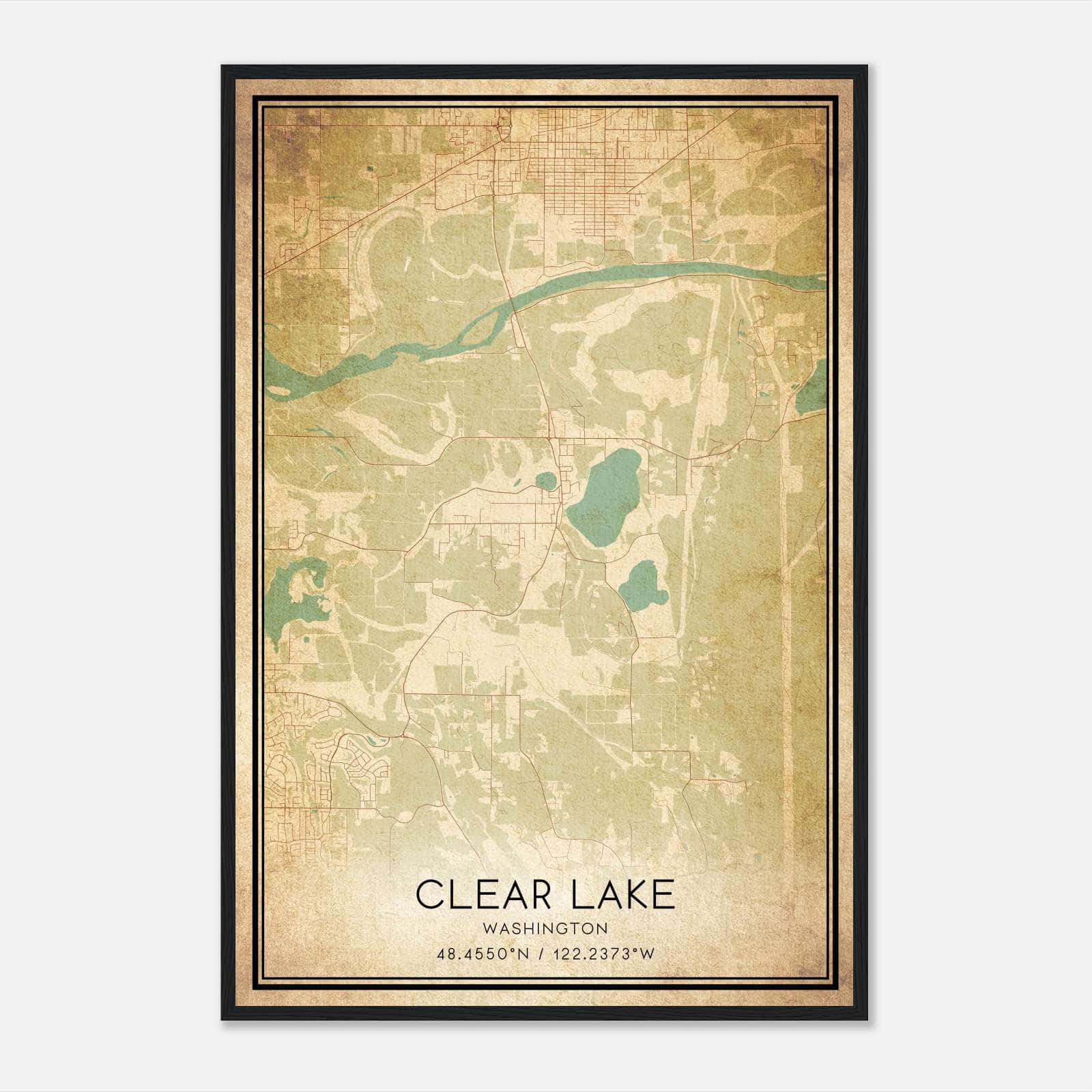 Vintage Clear Lake Washington Map Poster, Clear Lake WA City Road Wall Art Print Vintage Clear Lake Washington Map Poster, Clear Lake WA City Road Wall Art Print