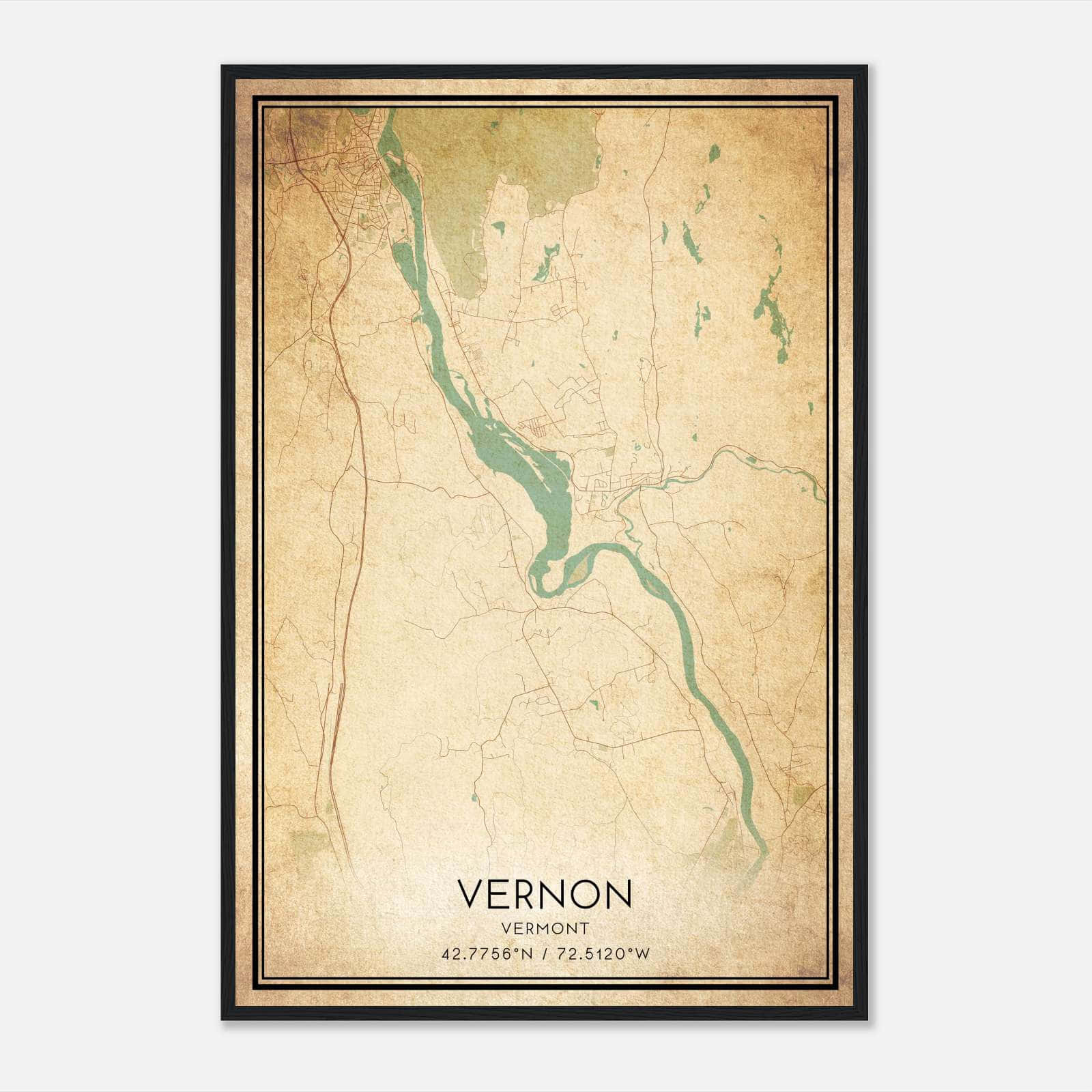 Vintage Vernon Vermont Map Poster, Vernon VT City Road Wall Art Print Vintage Vernon Vermont Map Poster, Vernon VT City Road Wall Art Print