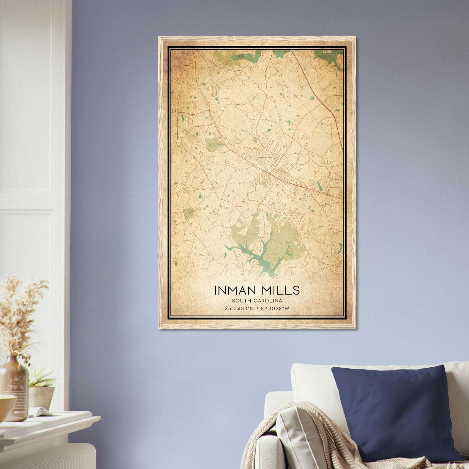 Vintage Inman Mills South Carolina Map Poster, Inman Mills SC City Road Wall Art Print