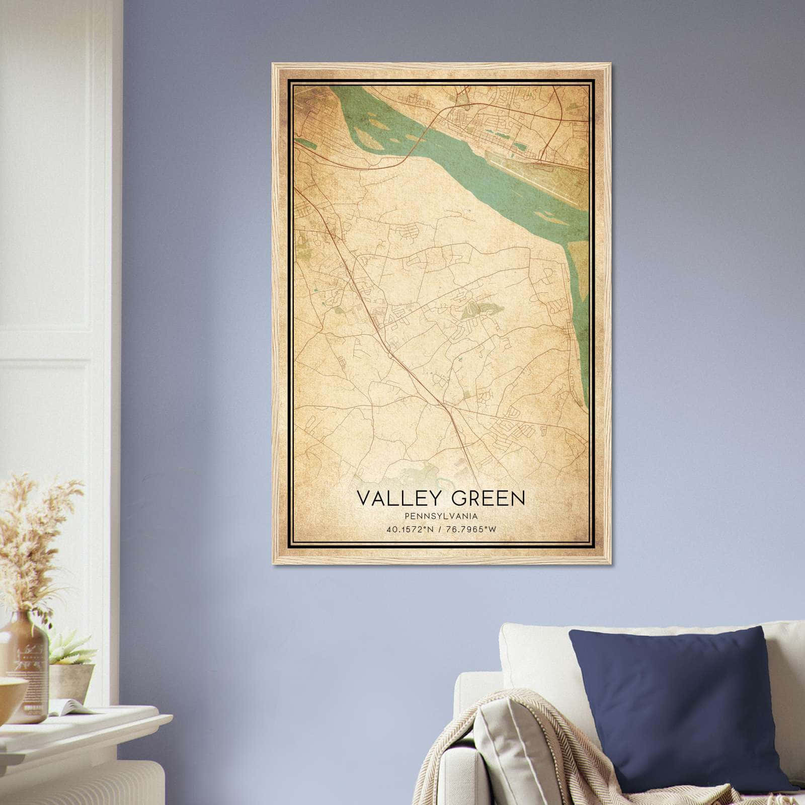 Vintage Valley Green Pennsylvania Map Poster, Valley Green PA City Road Wall Art Print