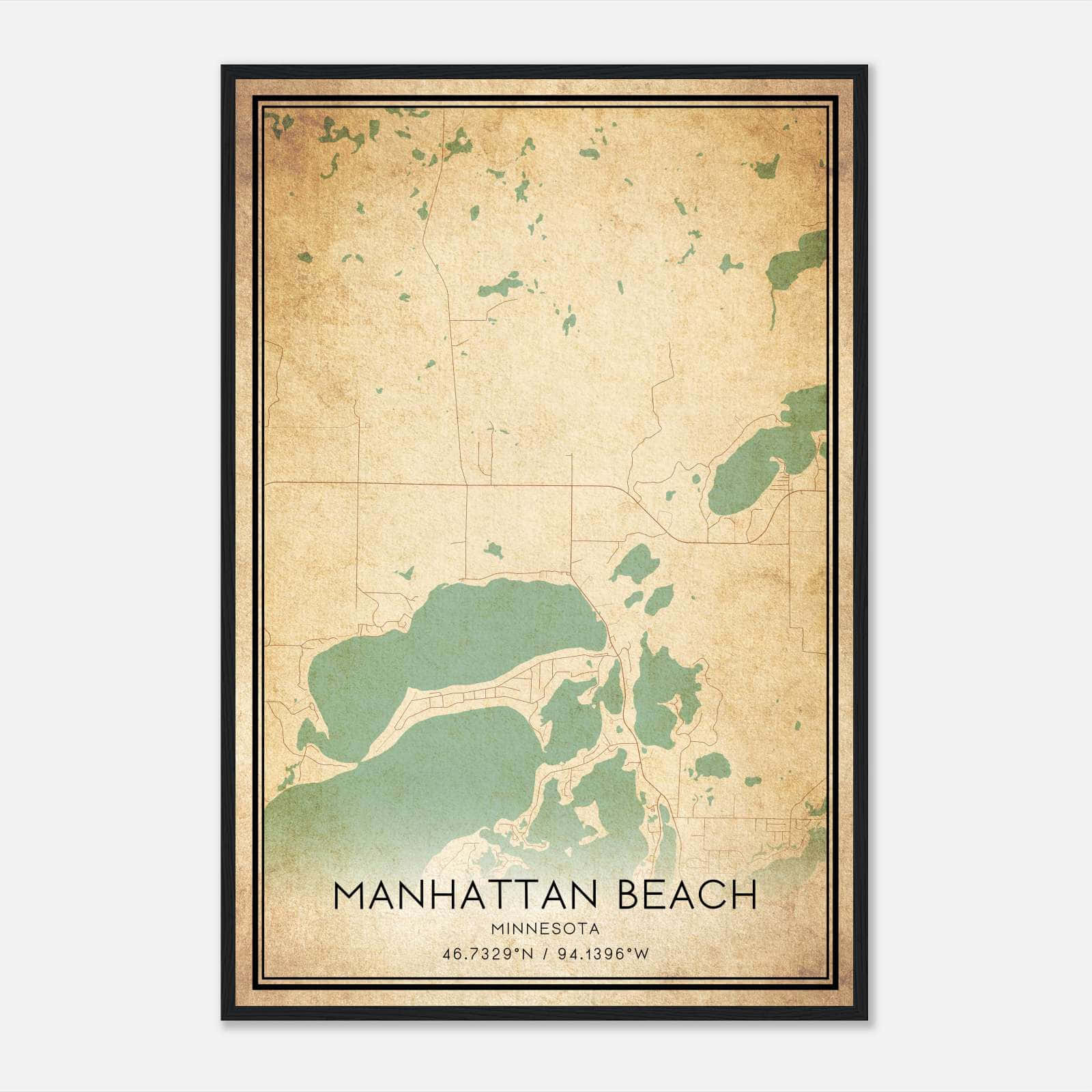 Vintage Manhattan Beach Minnesota Map Poster, Manhattan Beach MN City Road Wall Art Print Vintage Manhattan Beach Minnesota Map Poster, Manhattan Beach MN City Road Wall Art Print