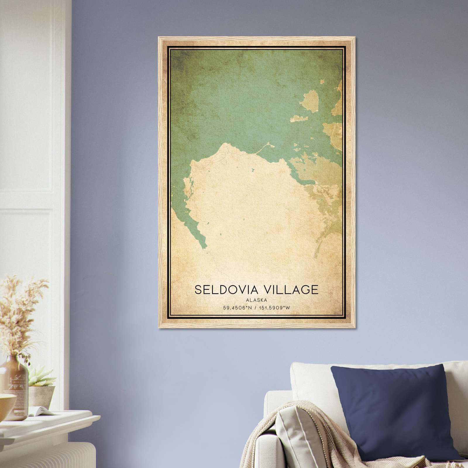 Vintage Seldovia Village Alaska Map Poster, Seldovia Village AK City Road Wall Art Print