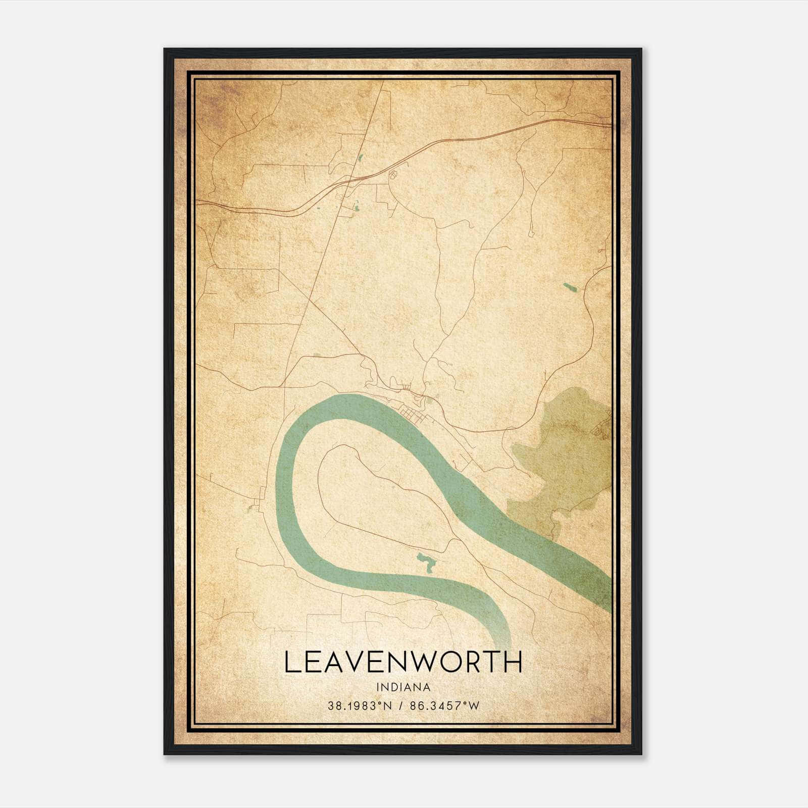 Vintage Leavenworth Indiana Map Poster, Leavenworth IN City Road Wall Art Print Vintage Leavenworth Indiana Map Poster, Leavenworth IN City Road Wall Art Print