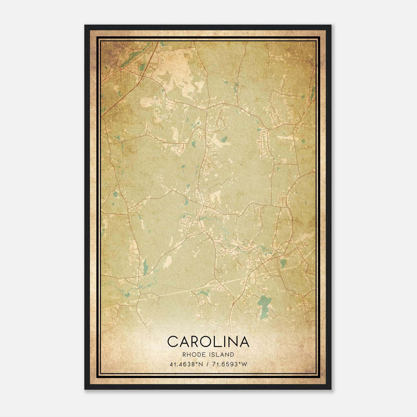 Vintage Carolina Rhode Island Map Poster, Carolina RI City Road Wall Art Print Vintage Carolina Rhode Island Map Poster, Carolina RI City Road Wall Art Print