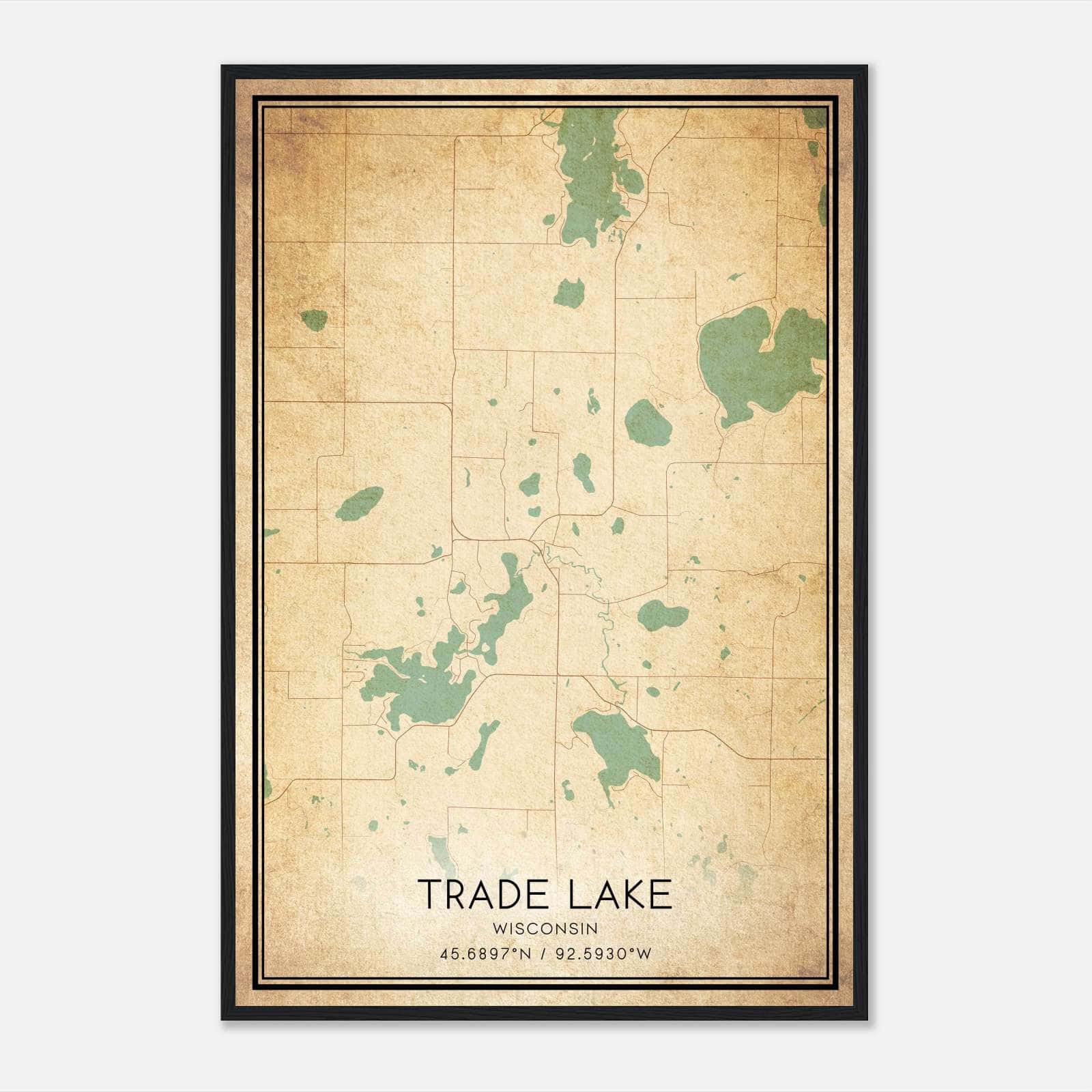Vintage Trade Lake Wisconsin Map Poster, Trade Lake WI City Road Wall Art Print Vintage Trade Lake Wisconsin Map Poster, Trade Lake WI City Road Wall Art Print