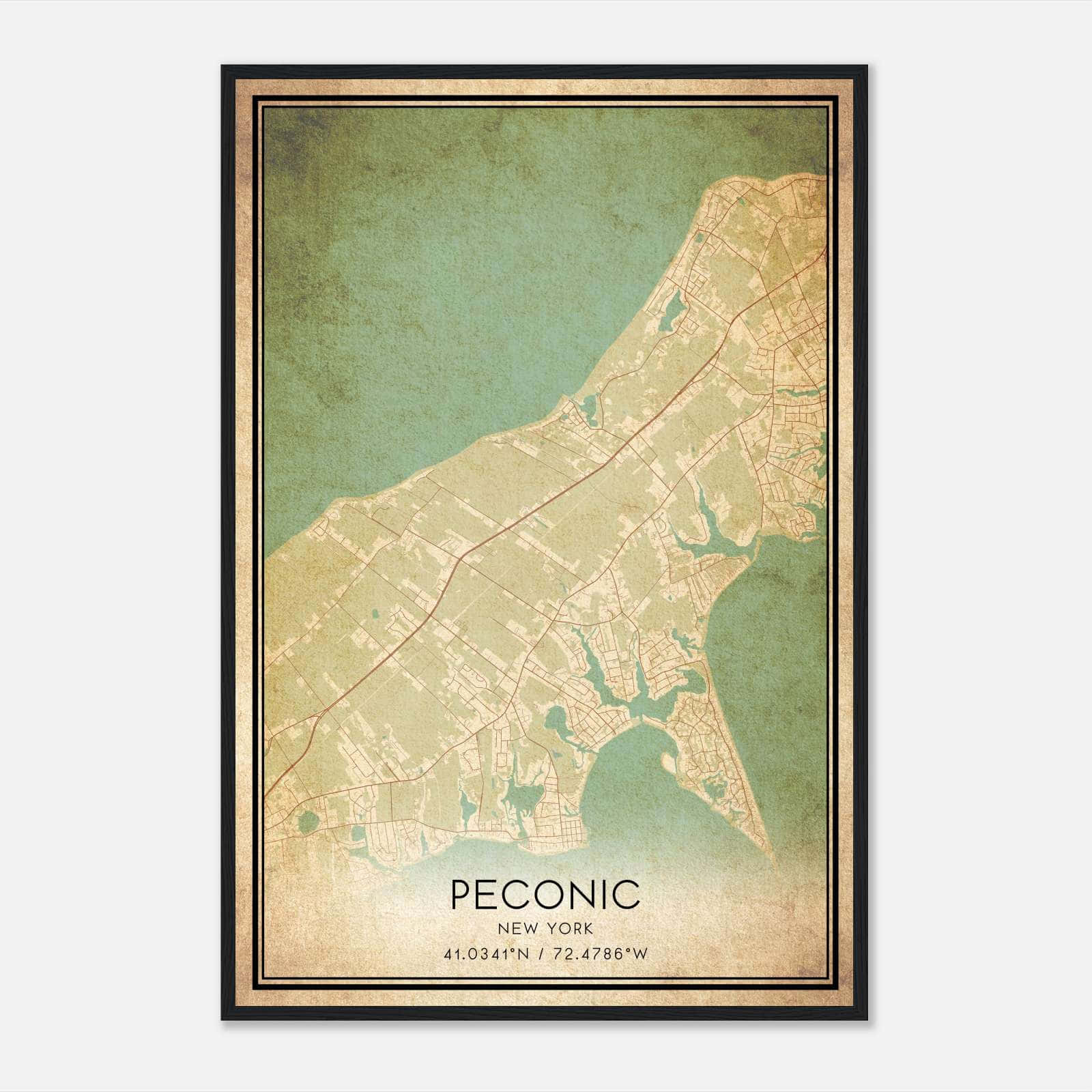 Vintage Peconic New York Map Poster, Peconic NY City Road Wall Art Print Vintage Peconic New York Map Poster, Peconic NY City Road Wall Art Print